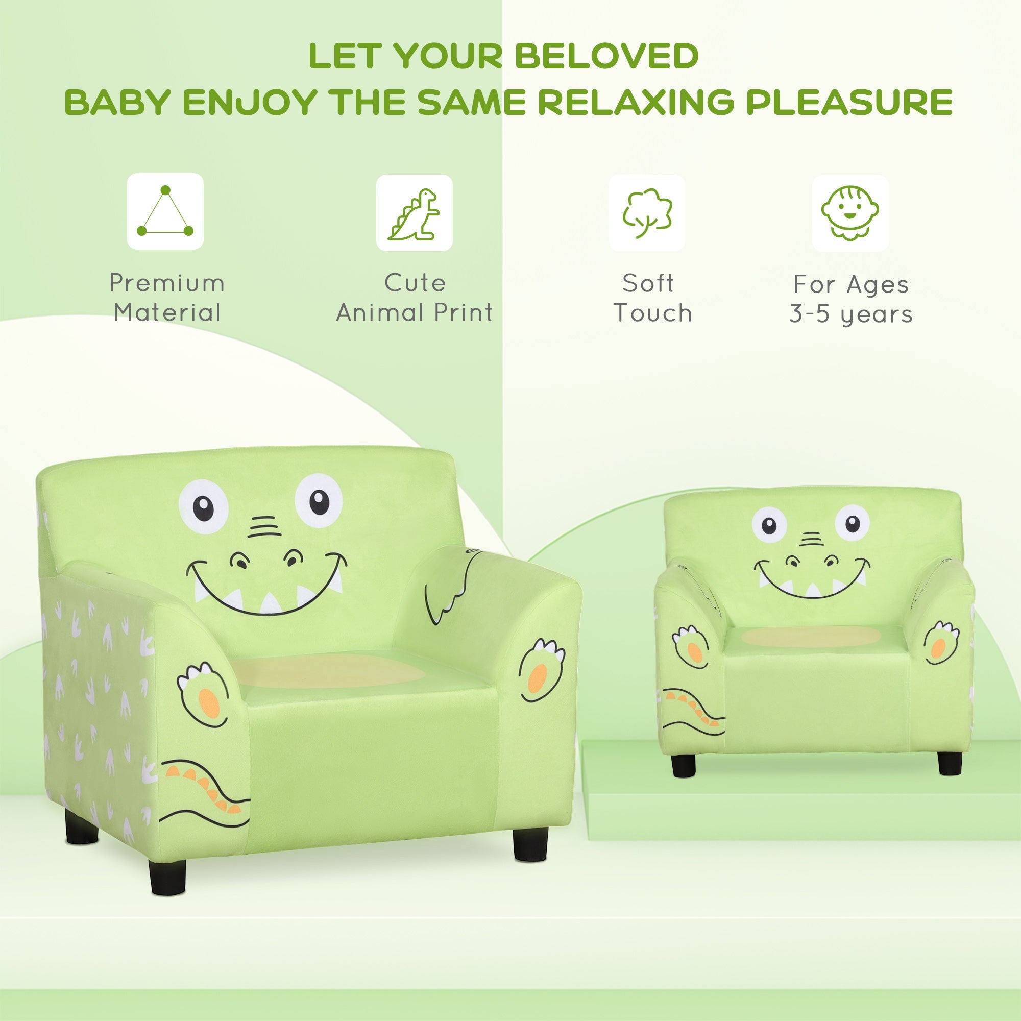 Qaba Children's Sofa: Cozy Velvet Toddler Armchair, Eco-friendly Eucalyptus Wood - Green