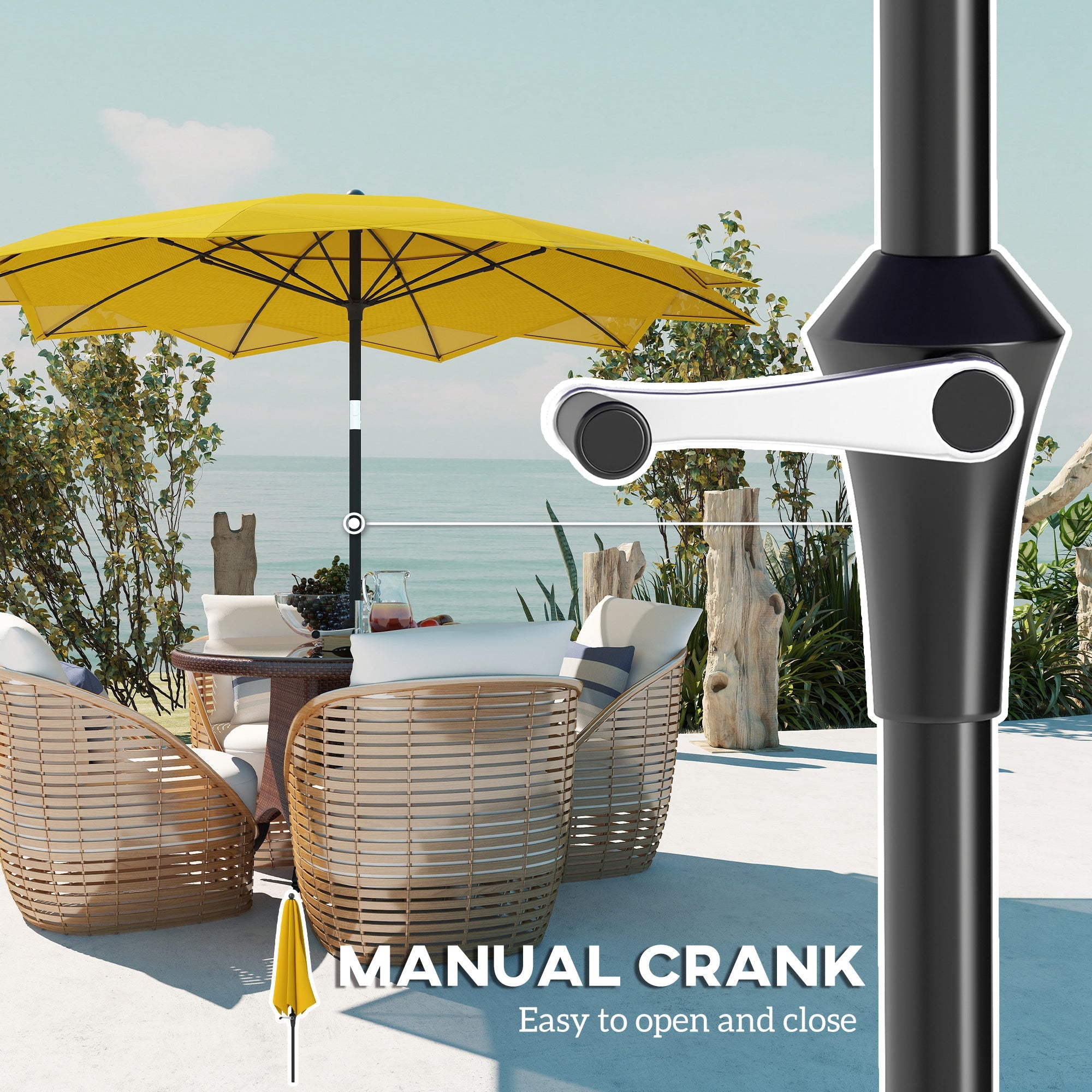 Outsunny 8.5FT Parasol with 10 Ribs, Air Vents, Crank Handle & Tilt for Outdoor, Garden and Pool, Yellow