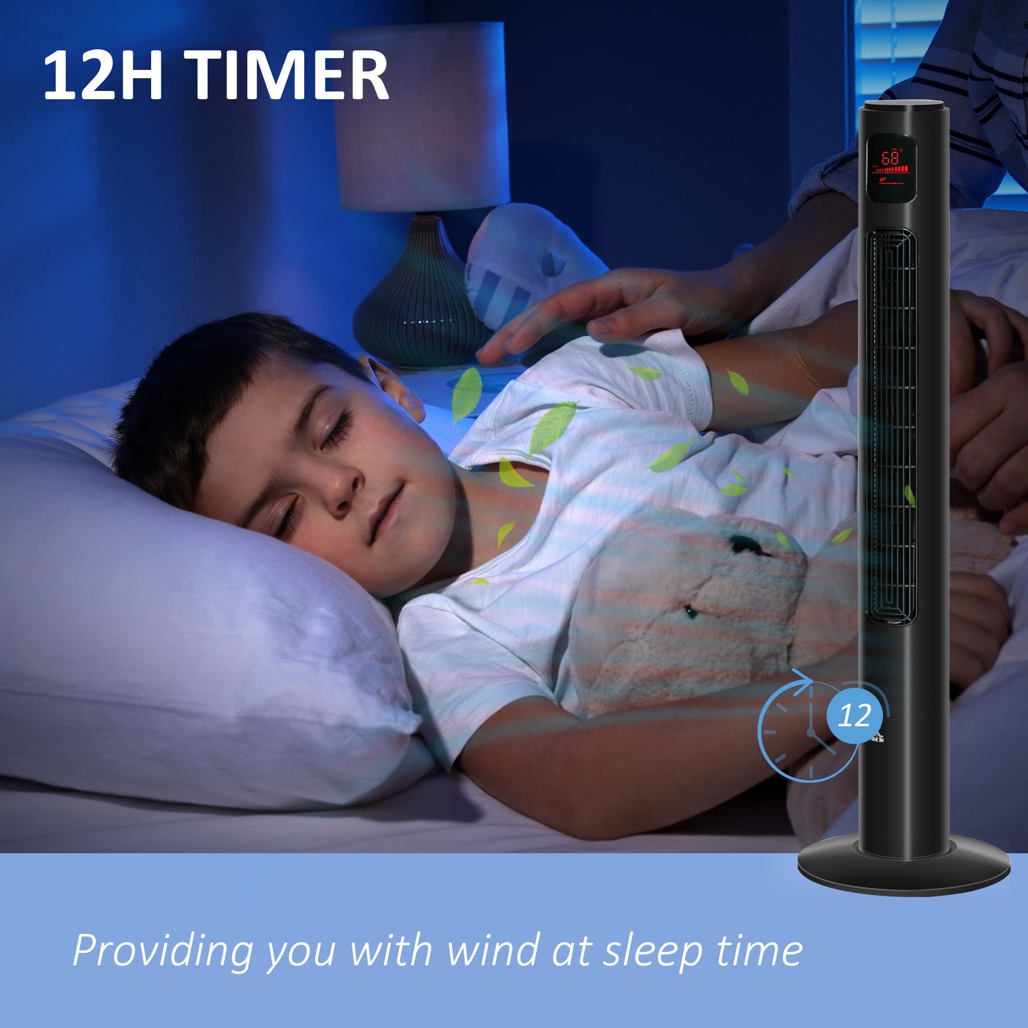 HOMCOM Oscillating Tower Fan Standup Cooling 3 Speed 12h Timer LED Remote Black for Efficient Air Circulation