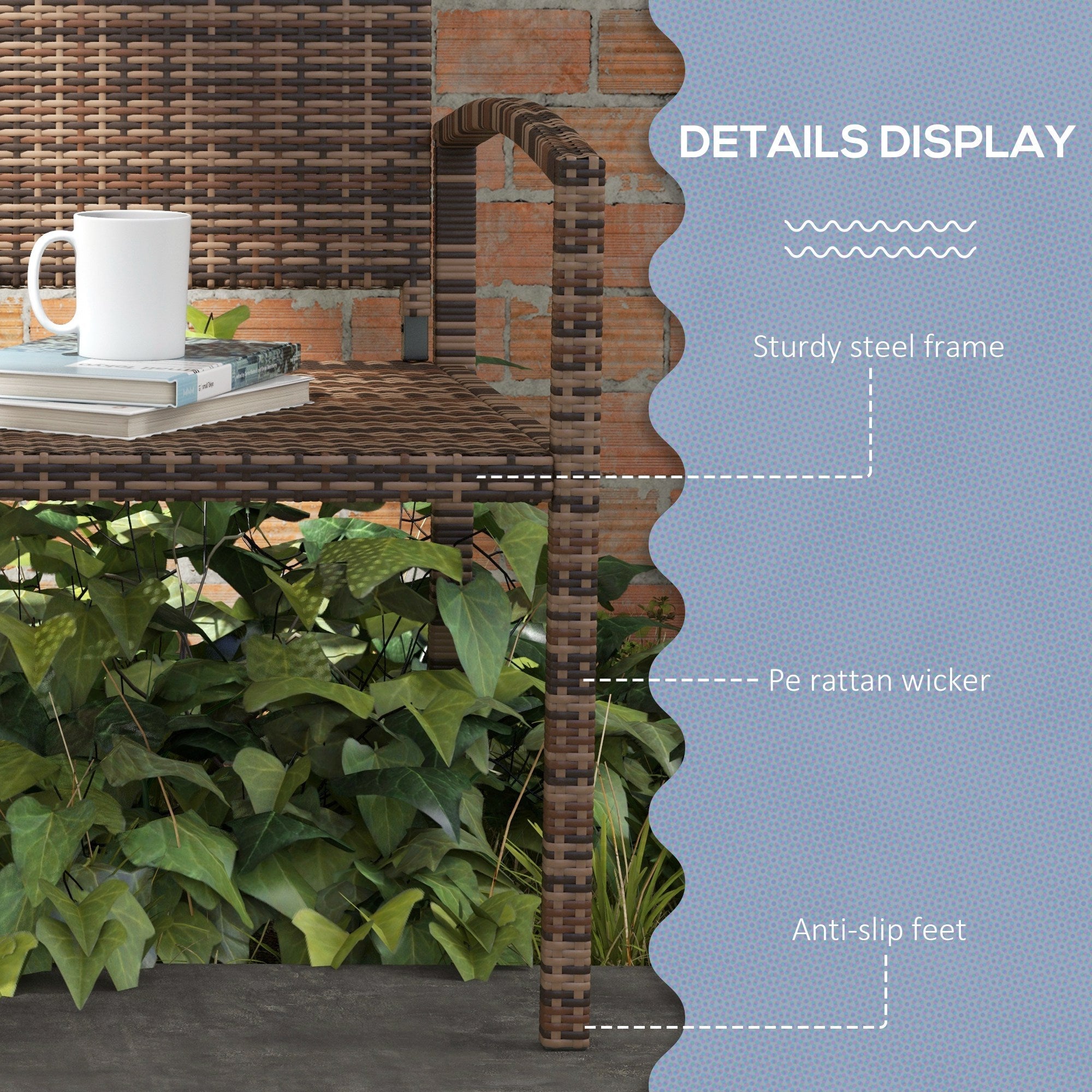 Outsunny Rattan Wicker Loveseat Garden Furniture Leisure Chair with Armrests Brown