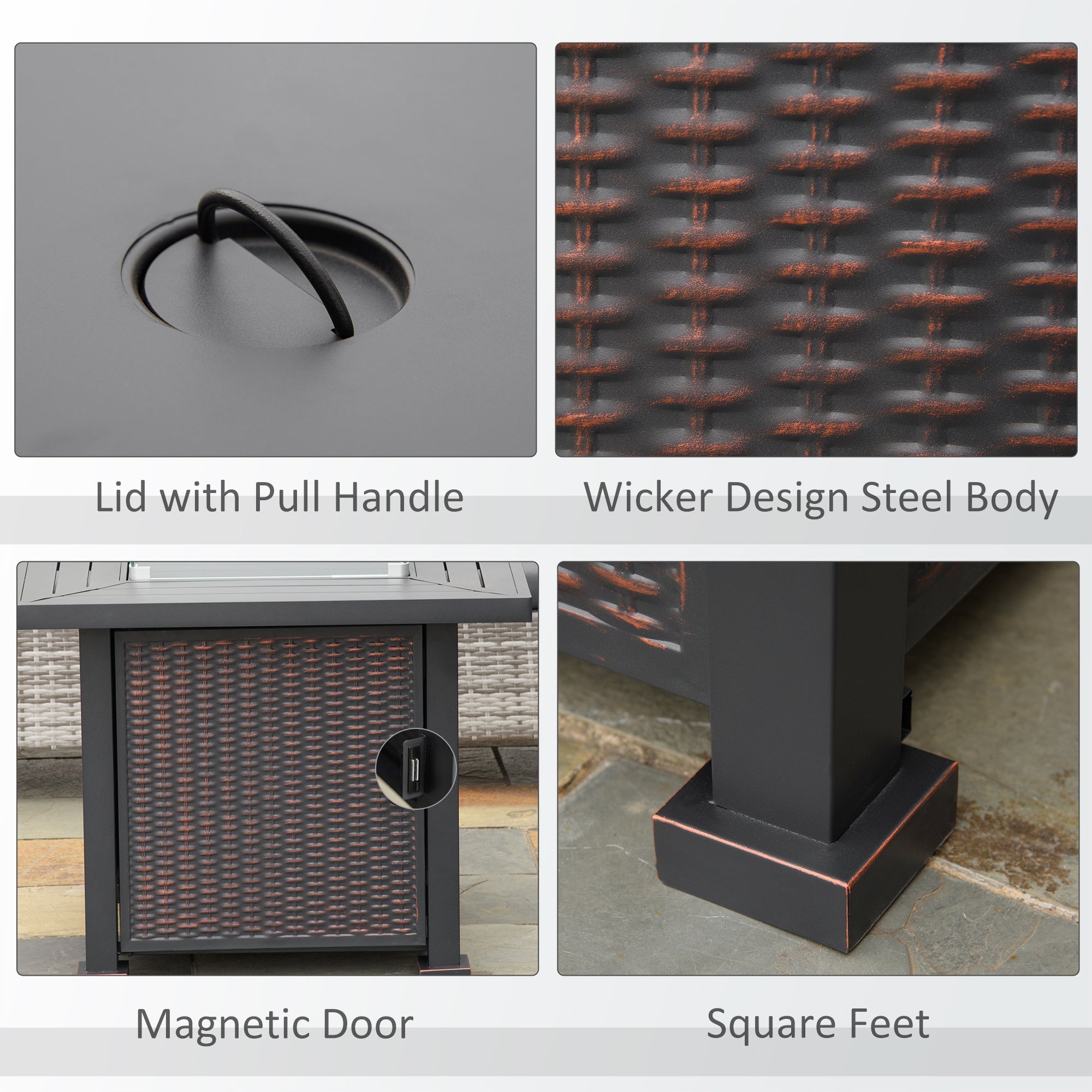 Outsunny 32" Propane Gas Fire Pit Table, 50,000 BTU, CSA Certified, with Wind Guard and Lid, Square Patio Heater - Black