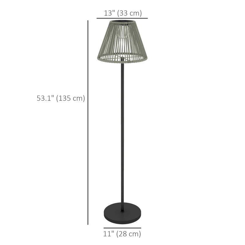 Wicker Outdoor Floor Lamp, Cordless Solar Lantern with Auto On/Off LED Lights, IP44 for Patio, Porch, Pathway, Grey