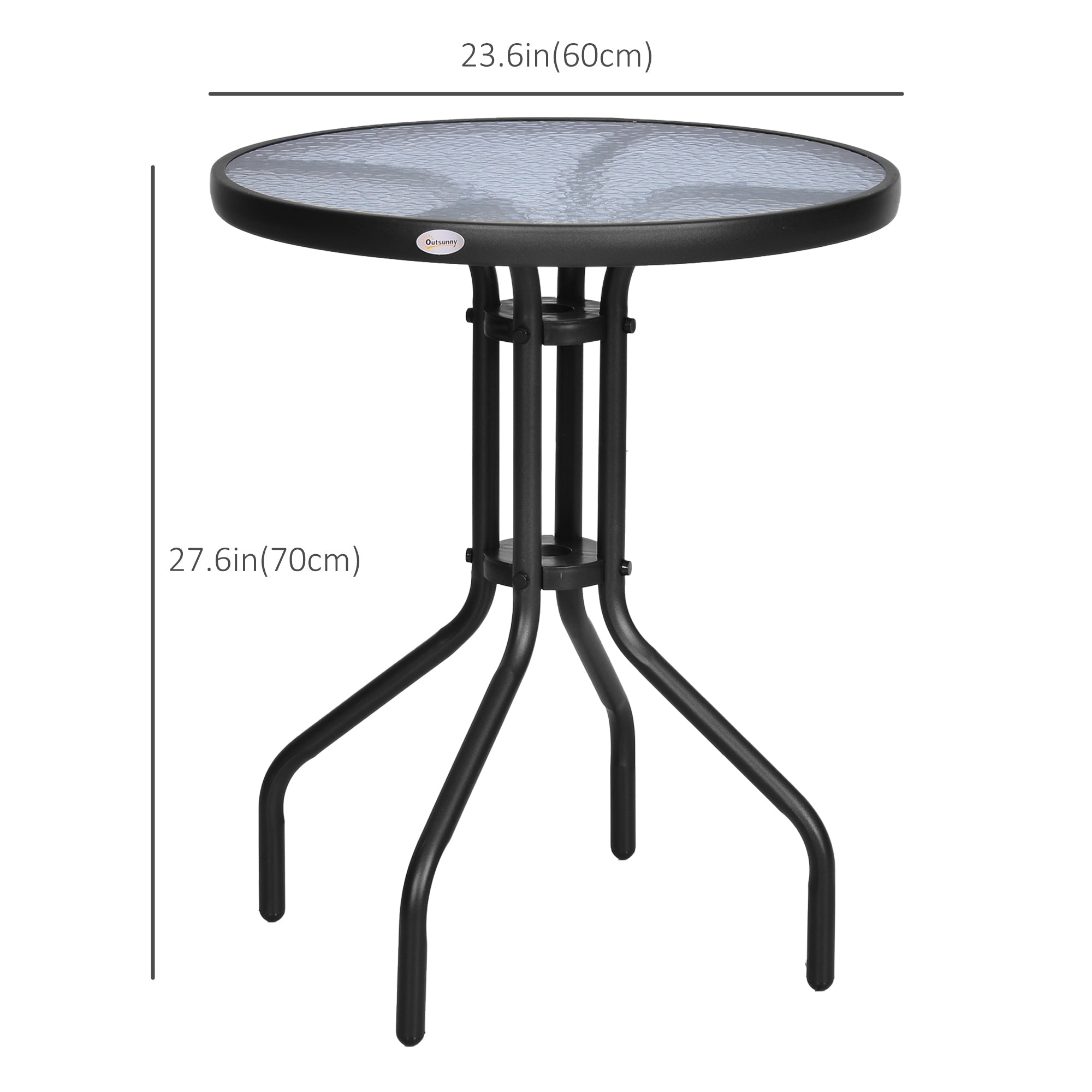 Outsunny 24" Patio Round Table with Tempered Glass Top Durable Outdoor Dining Steel Frame