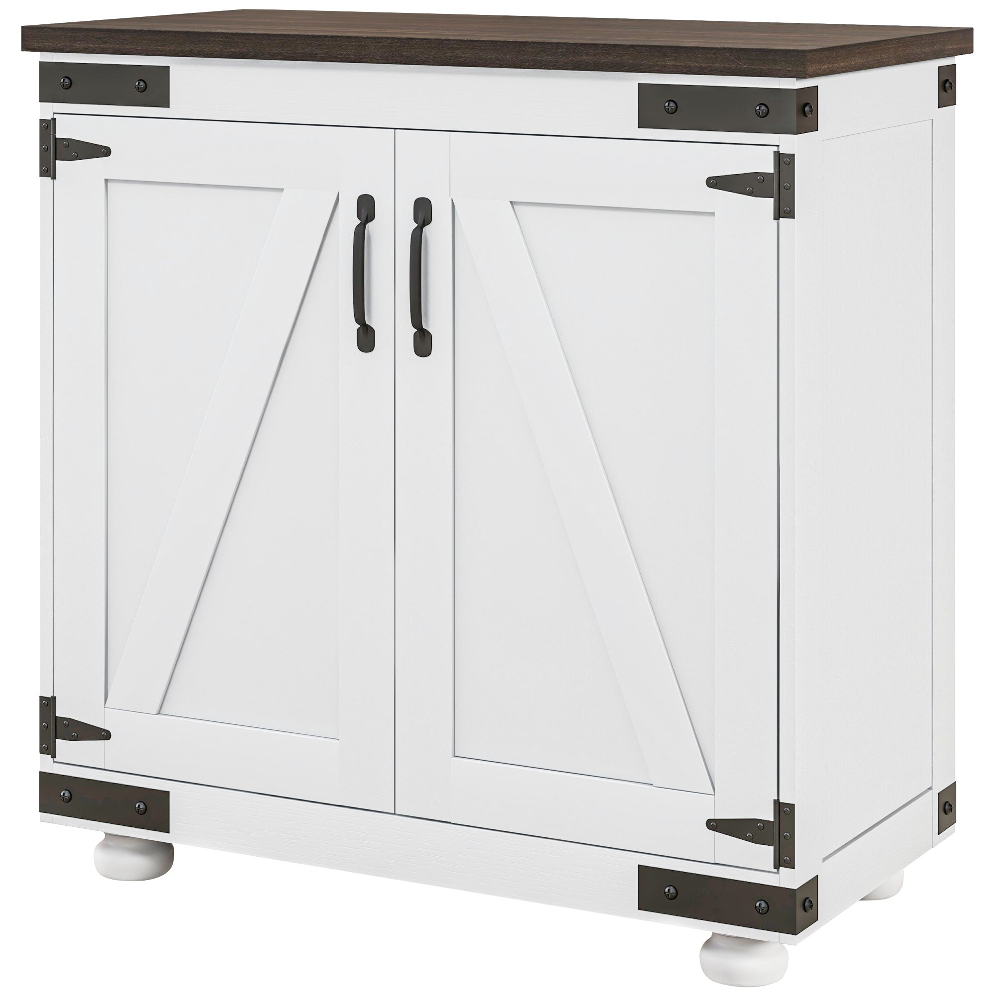 HOMCOM Sideboard Buffet Kitchen Pantry Cabinet Barn Door Adjustable Shelves White Brown