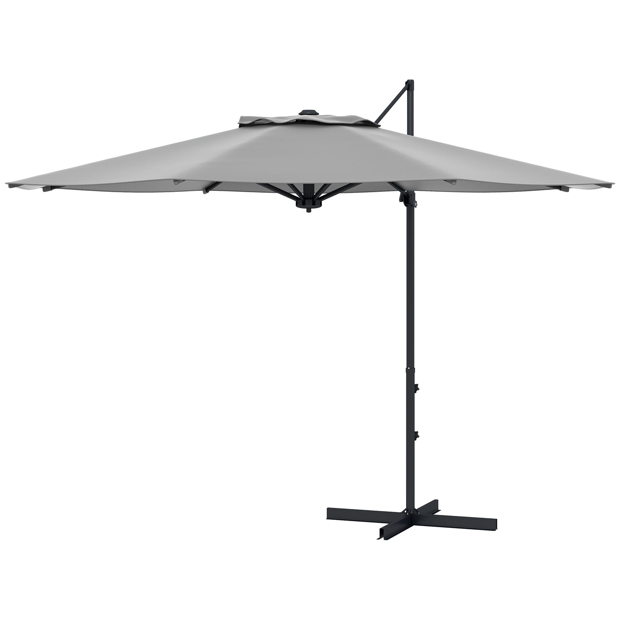 Outsunny Sunshade Sanctuary: 10FT Offset Cantilever Umbrella with 360° Rotating Aluminum Frame, Crank Lift 8 Ribs Cross Base Grey