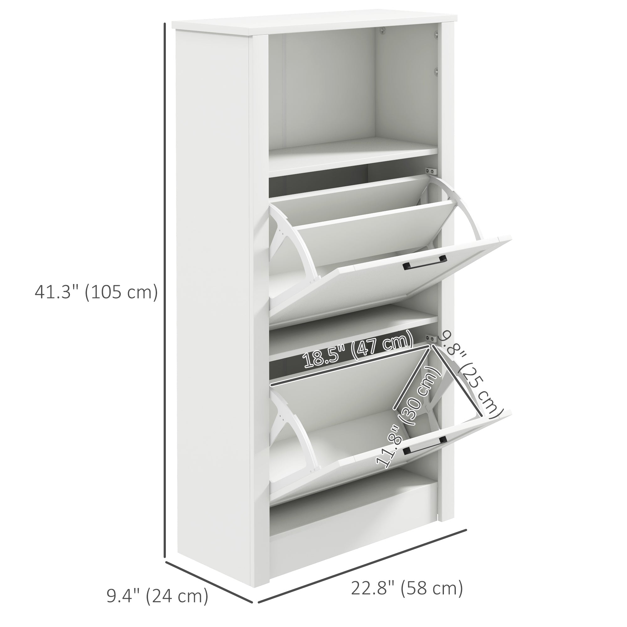 HOMCOM Shoe Rack Cabinet 10 Pairs Open Shelf 2 Drawers Space Efficient Hallway Entryway White