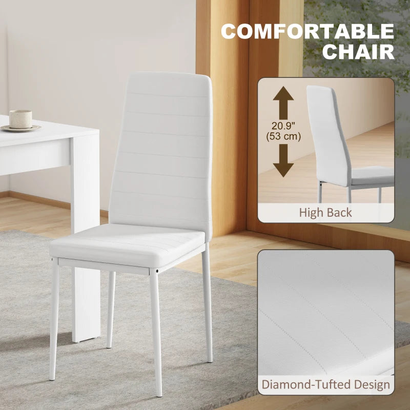 Dining Table Set for 2, Square Kitchen Table and Chairs, Dining Room Table and PU Leather Upholstered Chairs, White
