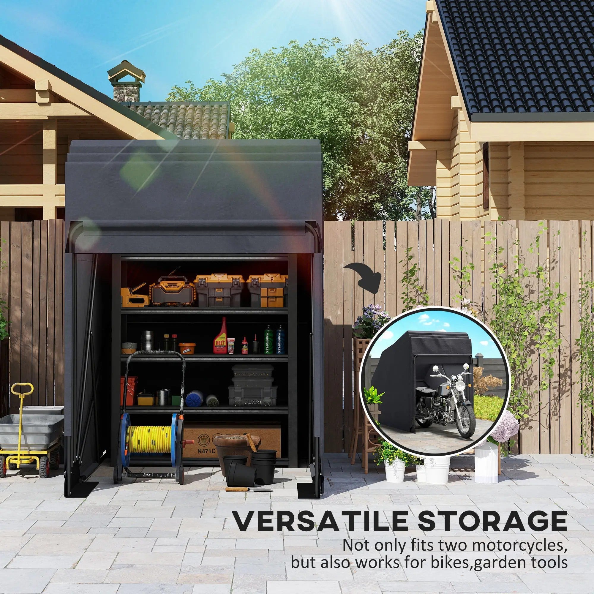 Outsunny Motorcycle Shelter, Waterproof Motorcycle Cover Tent with 2 Mesh Windows, UV Protected & Dustproof Bike Storage Shed