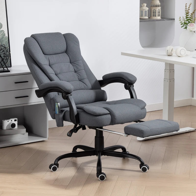7-Point Vibrating Massage Chair, Reclining Office Chair with Footrest, Reclining Back, Adjustable Height, Grey