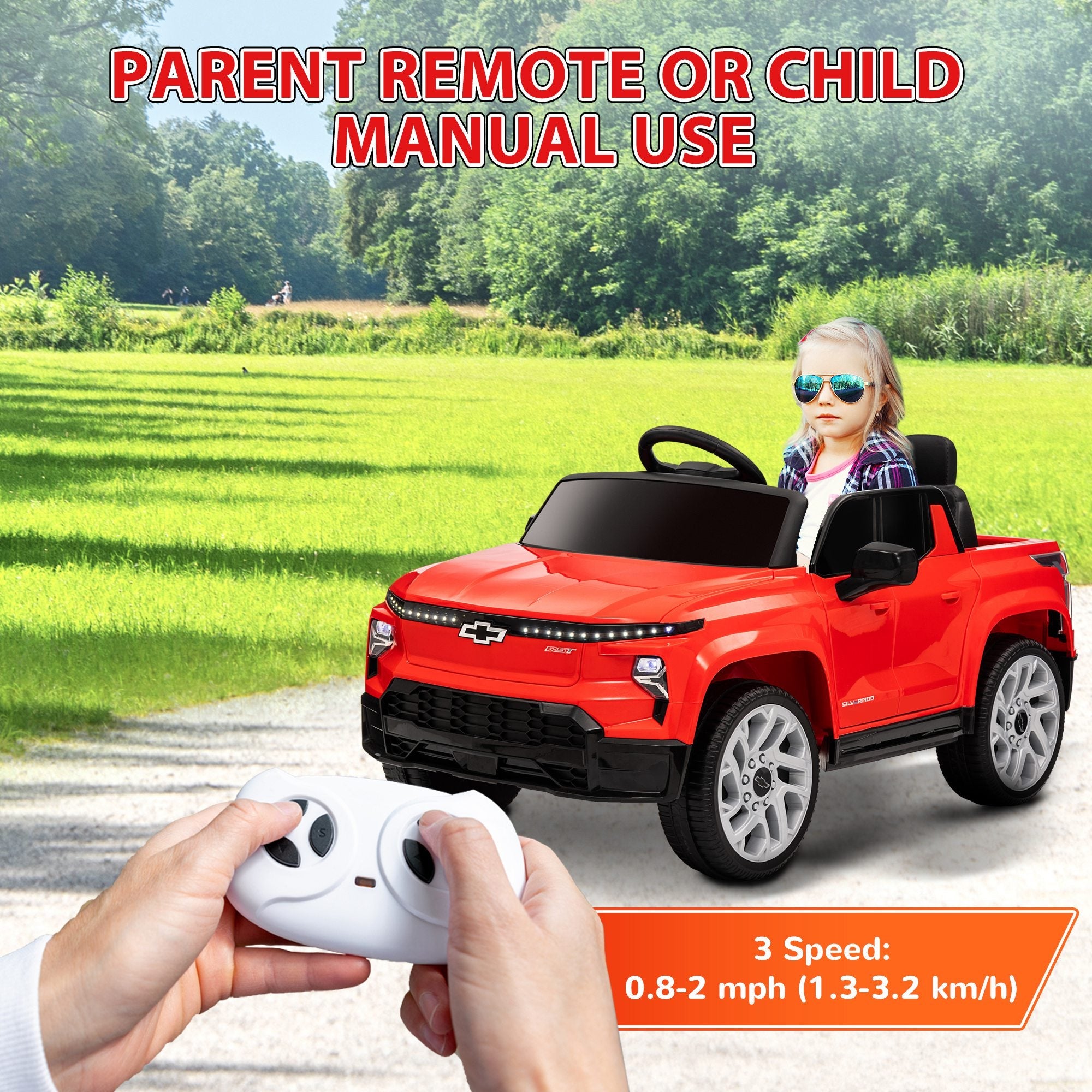 Qaba 12V CHEVROLET SILVERADO EV RST Licensed Kids Car w/ Remote, Spring Suspension, Soft Start, Training Wheels, Red