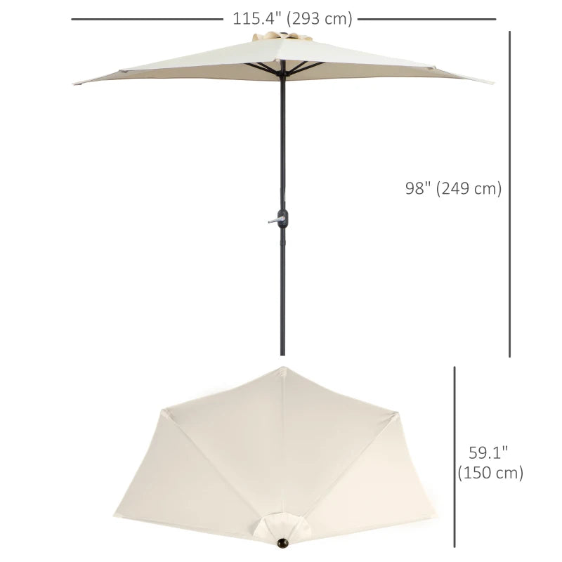 9.8ft Half Umbrella Semi Round Patio Parasol with Crank Handle, Top Vent for Garden, Balcony- NO BASE INCLUDED, Cream