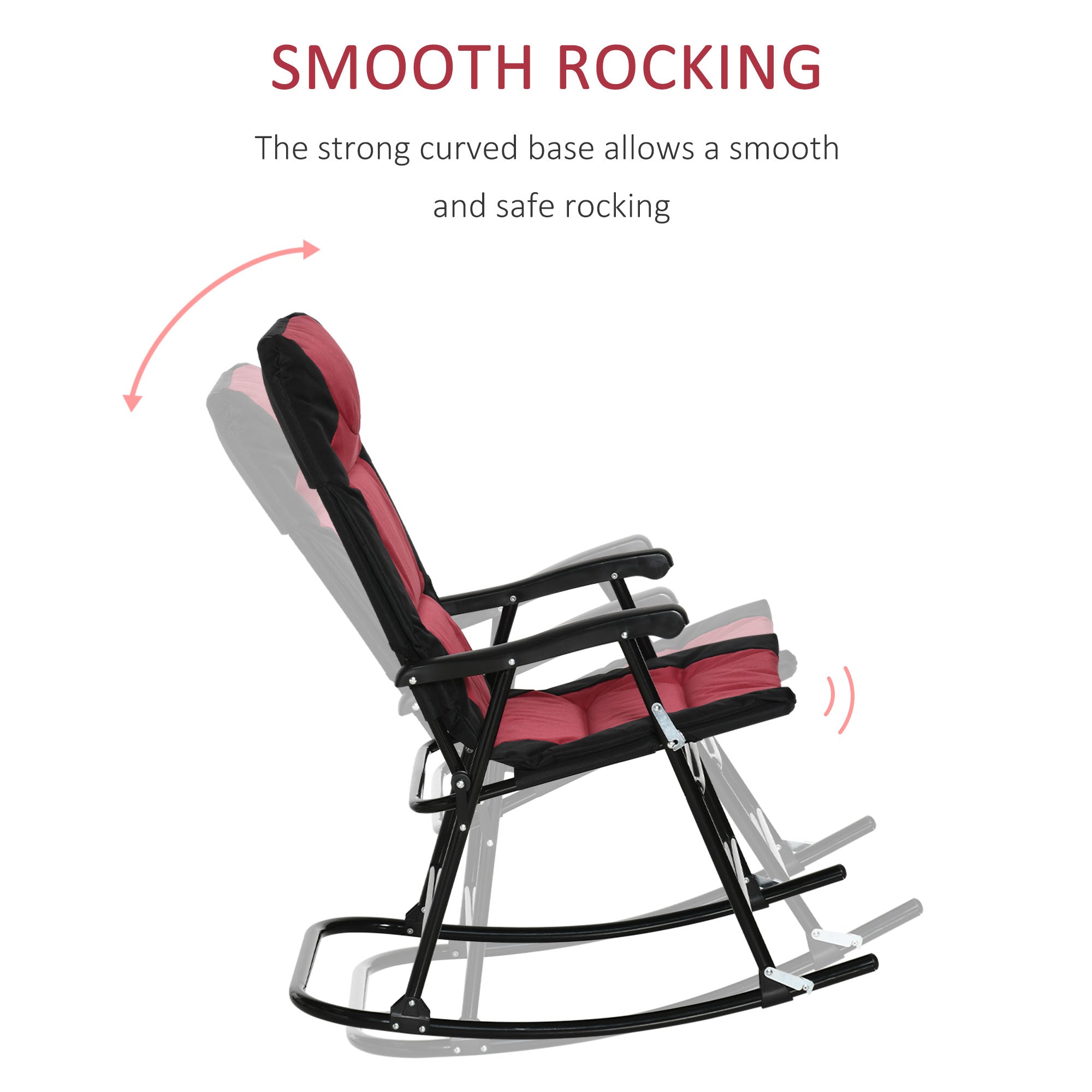 Outsunny Folding Rocking Chair Set 2 Pack Padded with Armrest Red Black for Outdoor Comfort