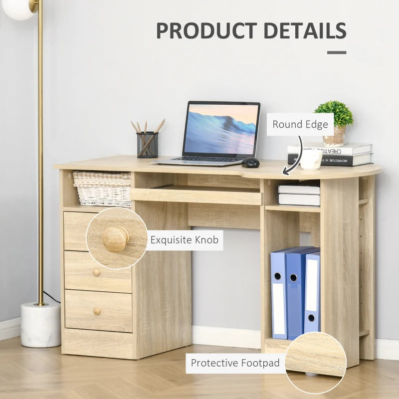 Computer Desk with Storage, Home Office Laptop Table with Shelves and Drawers, Modern Workstation Desk with Keyboard Tray