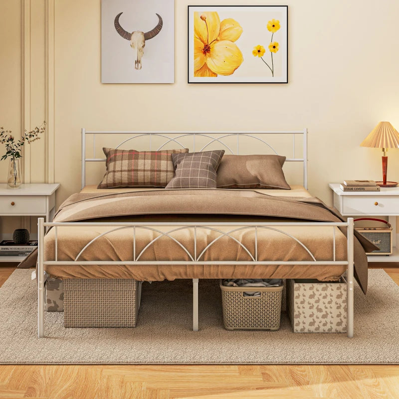 Metal Full Platform Bed Frame with Headboard, Steel Slat Support, Underbed Storage, No Box Spring Needed, Easy Assembly