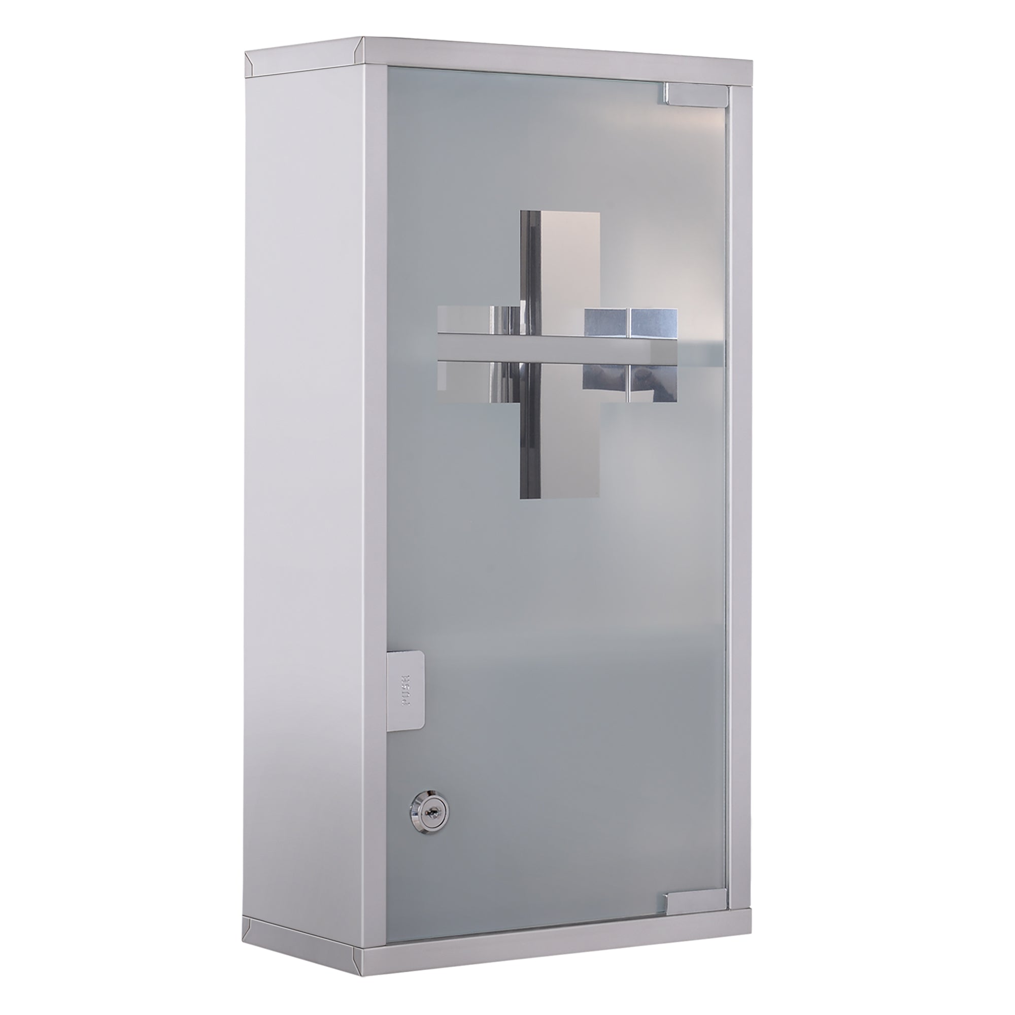 HOMCOM Sleek Wall-Mounted Medicine Organizer: Lockable 2-Shelf Glass Door Cabinet with Stainless Steel Frame for Bathroom Storage