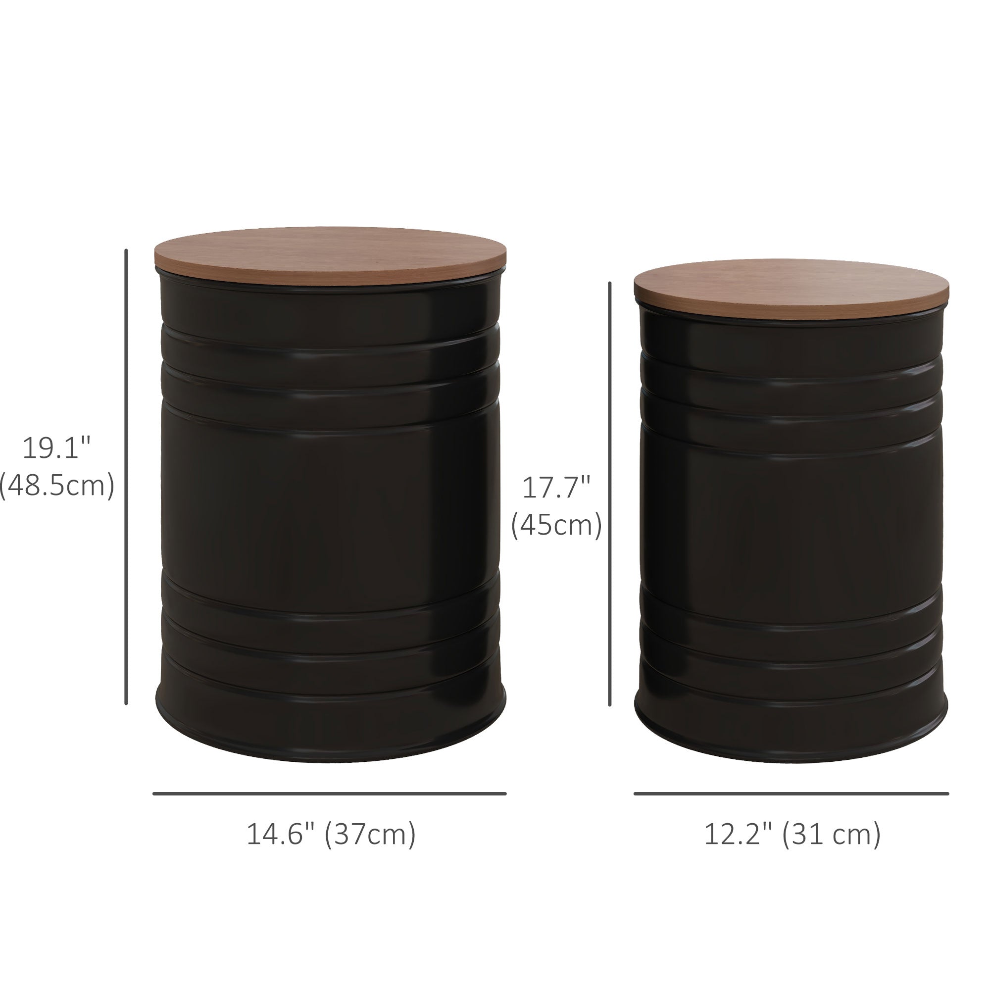 HOMCOM 2 Piece Round Side Table Set Nesting Coffee Tables Wooden Top Metal Frame Hidden Storage Bedroom Furniture