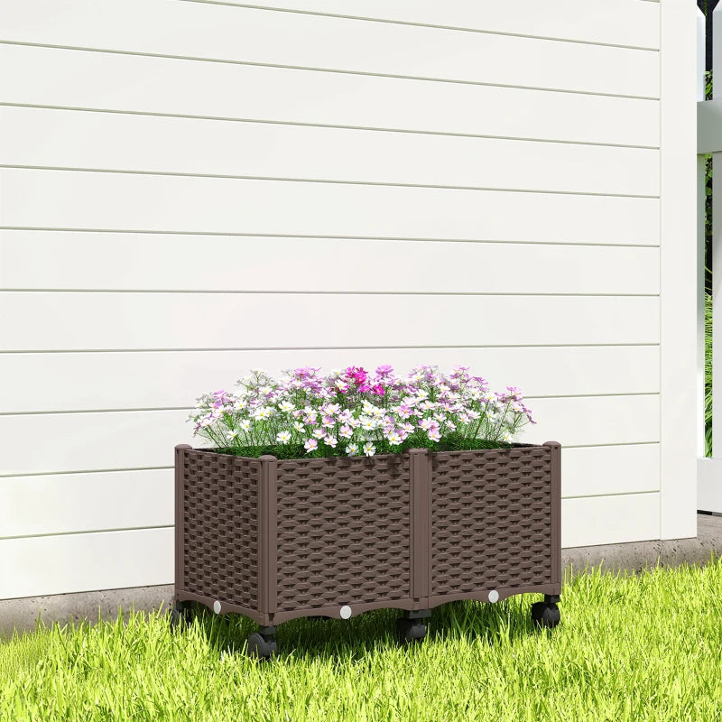 Plastic Raised Garden Bed, Indoor Outdoor Self Watering Planter Box with Drainage Holes and Plugs for Flowers