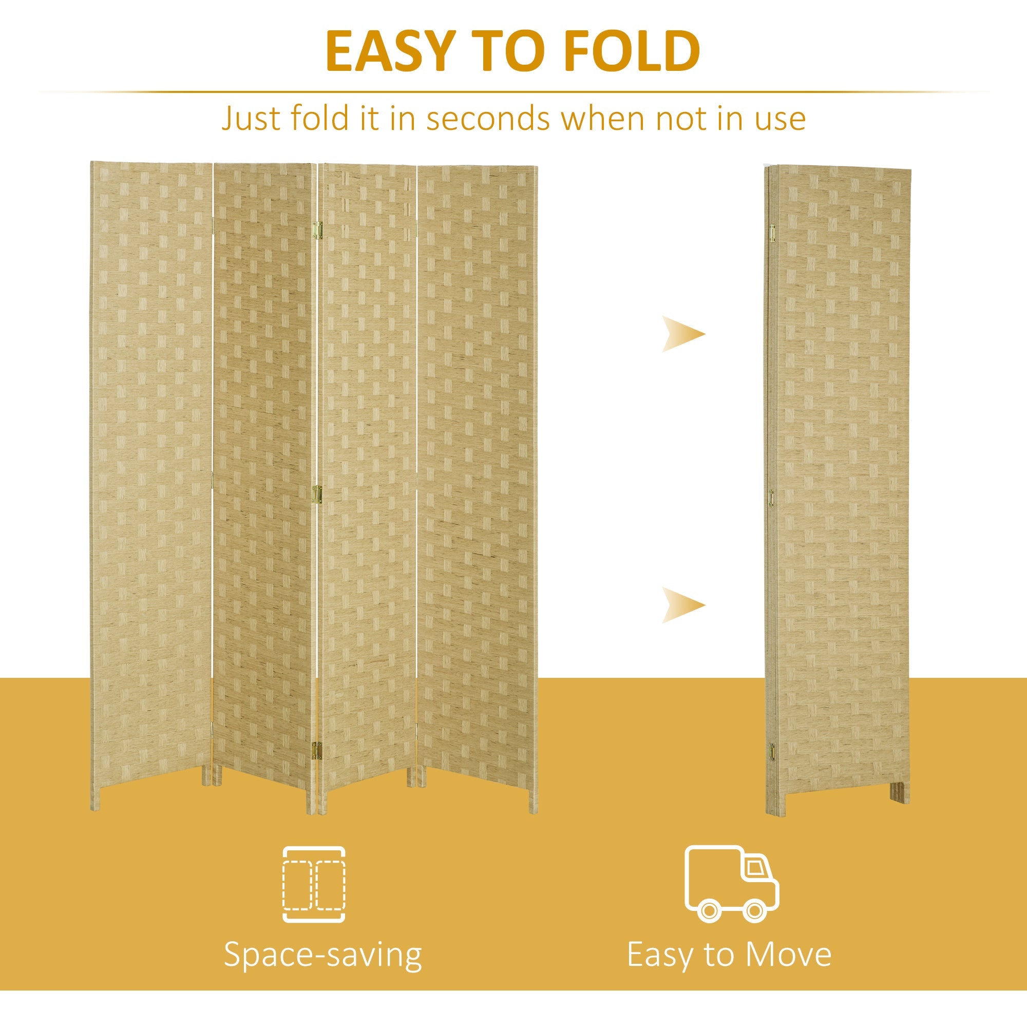 HOMCOM Wave of Seclusion: 5 Ft Tall 4 Panel Folding Room Divider, Wave Fiber Brown Privacy Screen for Indoor Use