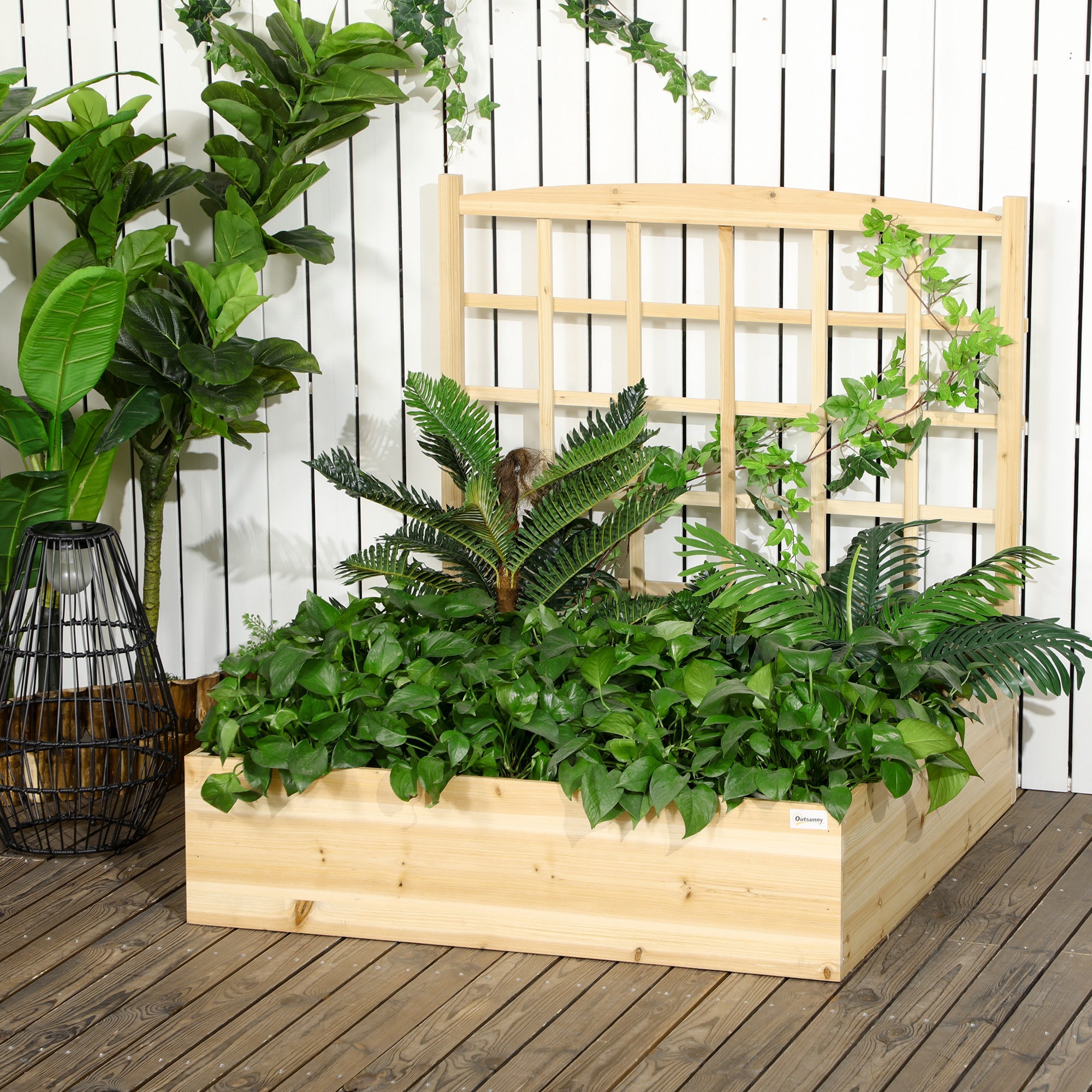Outsunny Wooden Planter Box with Trellis: Outdoor Raised Garden Bed for Climbing Plants, Flowers & Herbs in Natural