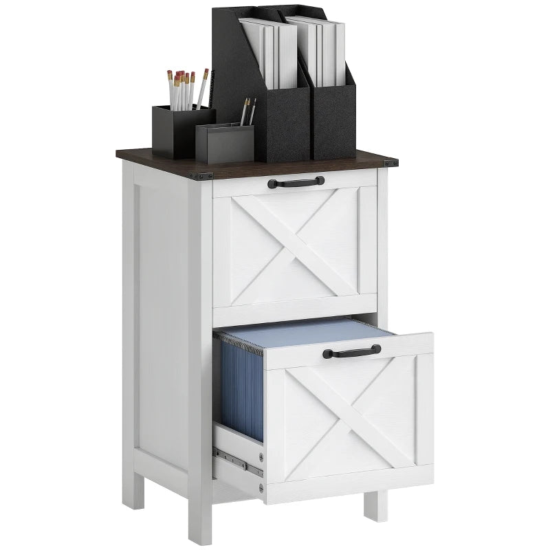 Vertical Filing Cabinet with 2 Drawers, Rustic Farmhouse Office Storage Cabinet for A4, Letter Size, Distressed White