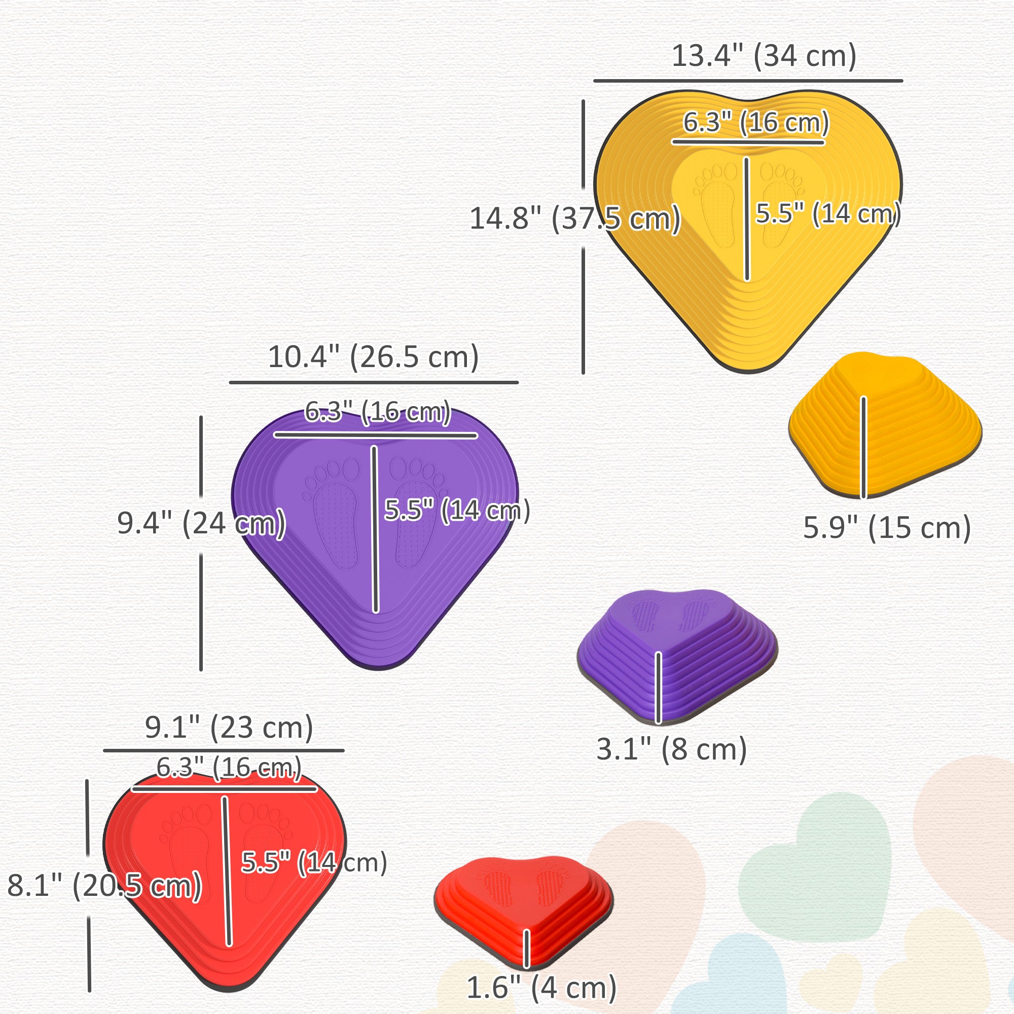 Qaba 6PCs Non-Slip Stackable Kids Stepping Stones, Heart-Shaped