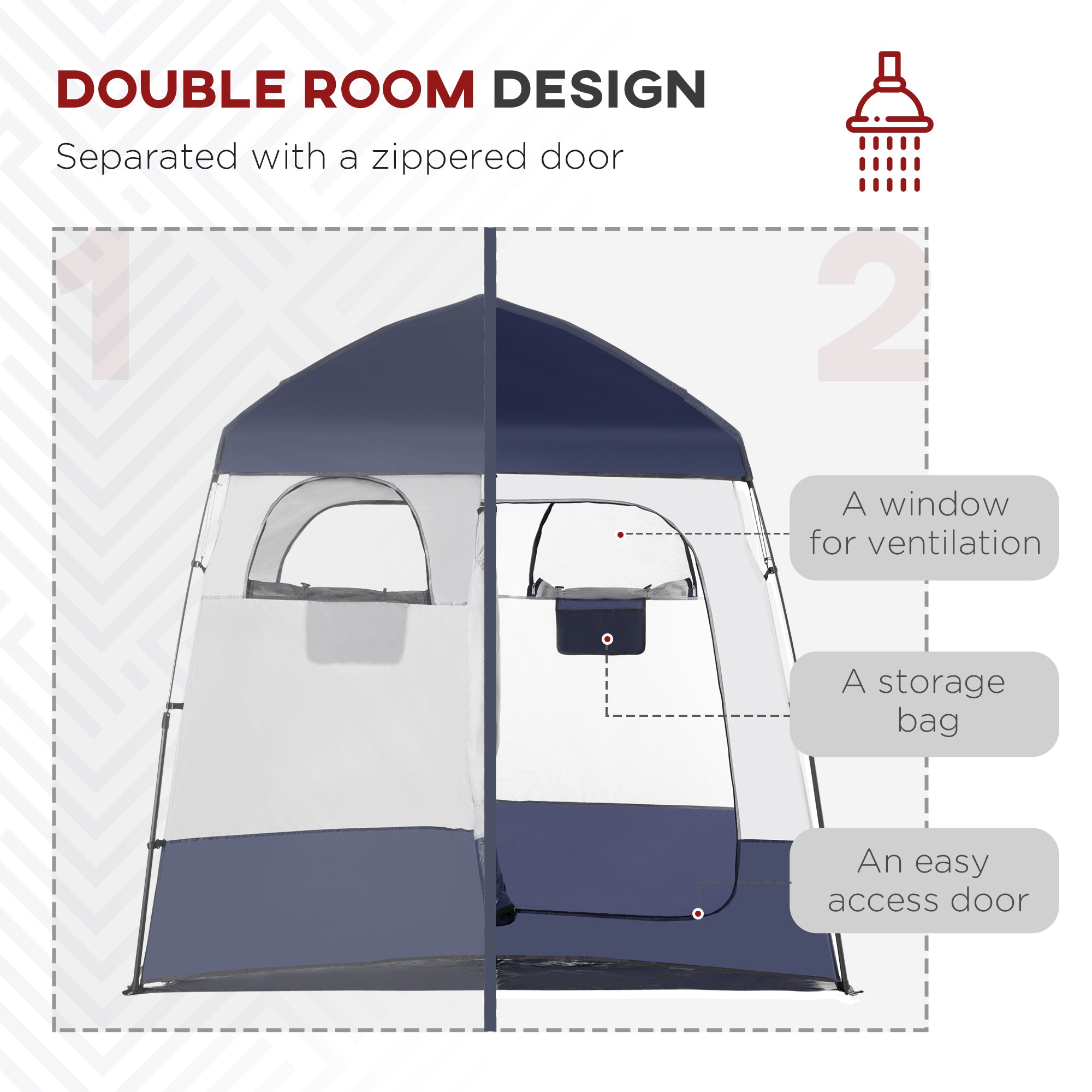 Outsunny Outdoor Portable Pop Up Shower Tent Changing Tent Privacy Enclosure with 2 Rooms Shower Bag Floor for Camping Blue