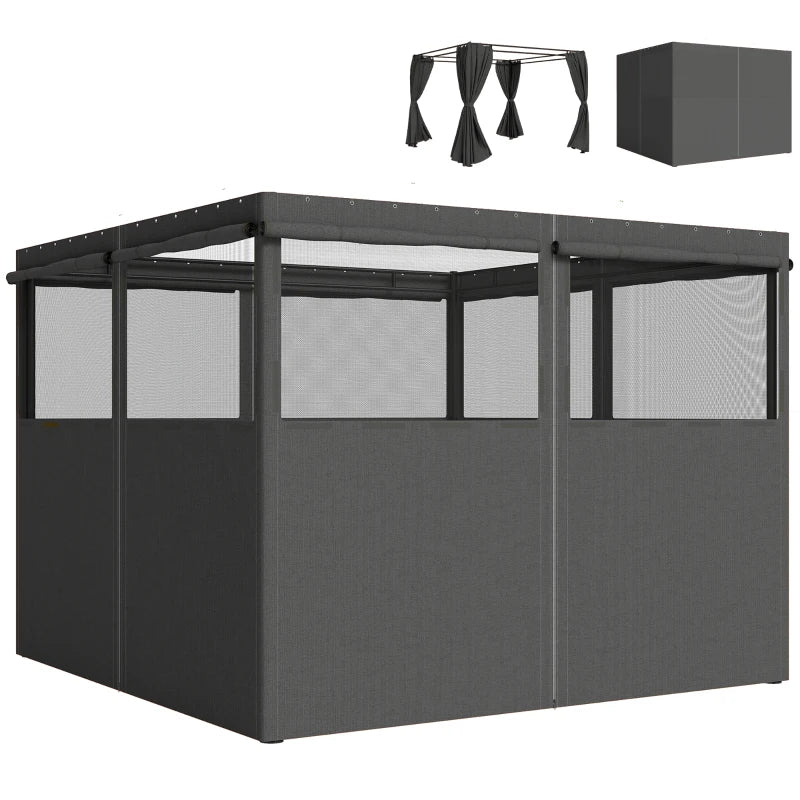 Gazebo Curtains, 10' x 10' Universal Replacement Privacy Curtain, 4-Panels Sidewall with Roll up Mesh Windows, Dark Grey