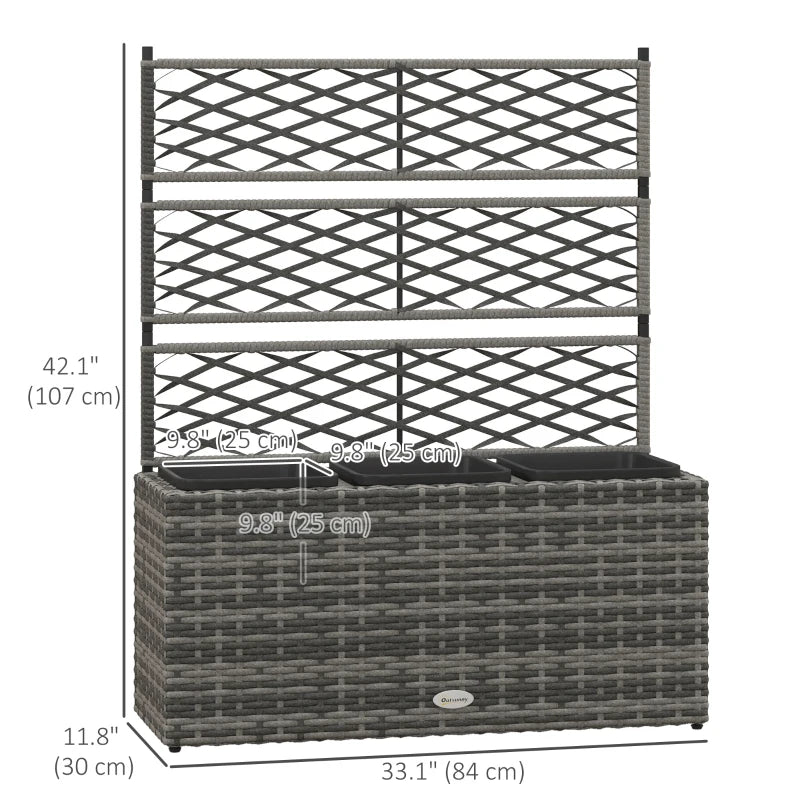 Wicker Raised Garden Bed with Trellis, 42" Tall Outdoor Planter Box, Mixed Grey