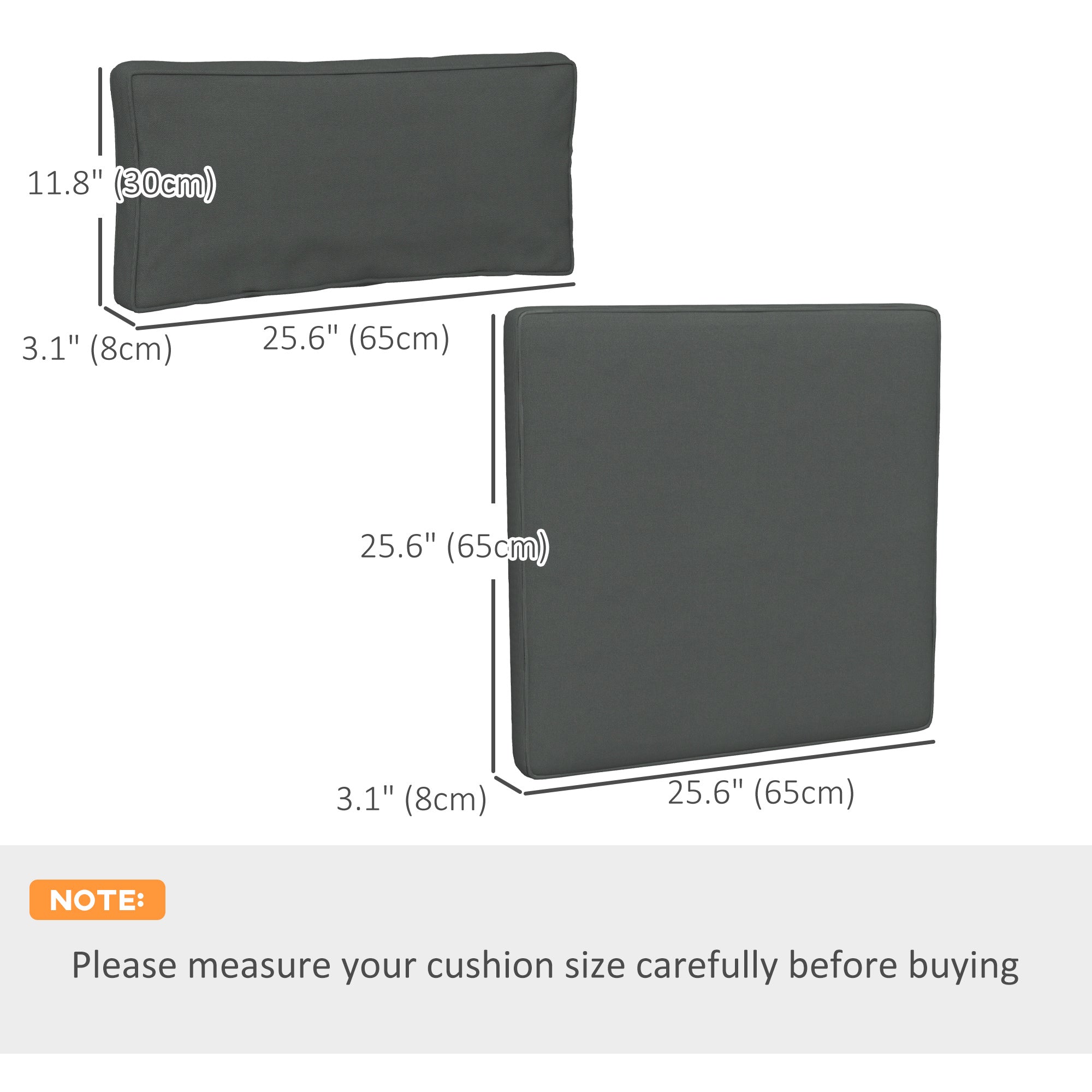 Outsunny Replacement Cushions for Rattan Furniture, 14 Piece Outdoor Seat Cushion Pad for Patio Set, 7 Seat and 7 Back, Grey