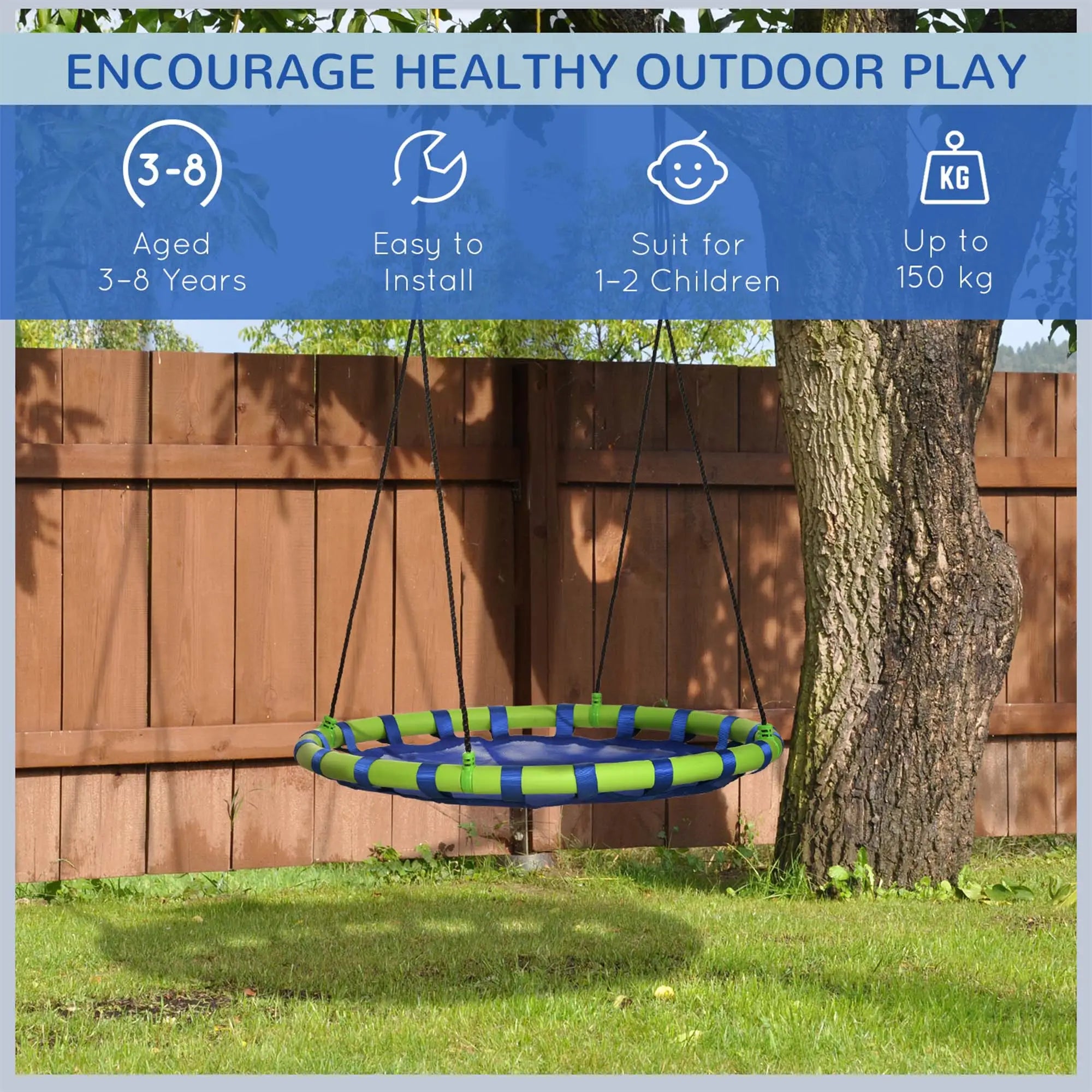 Outsunny 40" Saucer Tree Swing for Kids (330 lb Capacity, Blue)