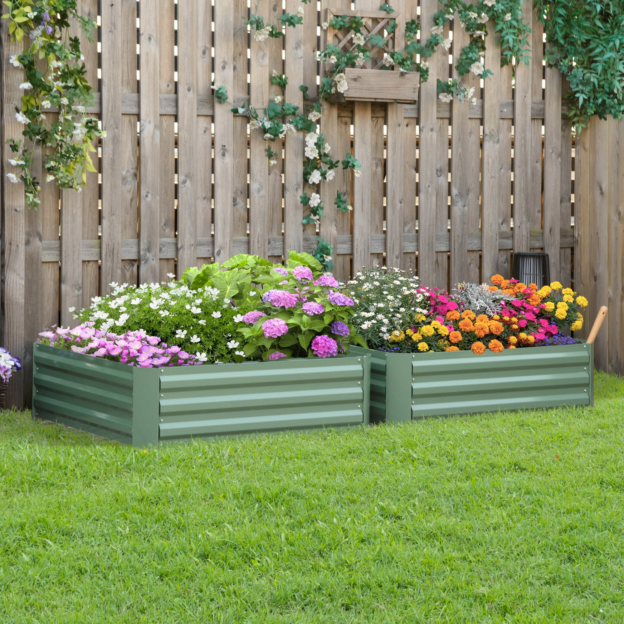 Outsunny 39"x39"x12" Set of 2 Raised Garden Bed, Elevated Planter Box with Galvanized Steel Frame, Green