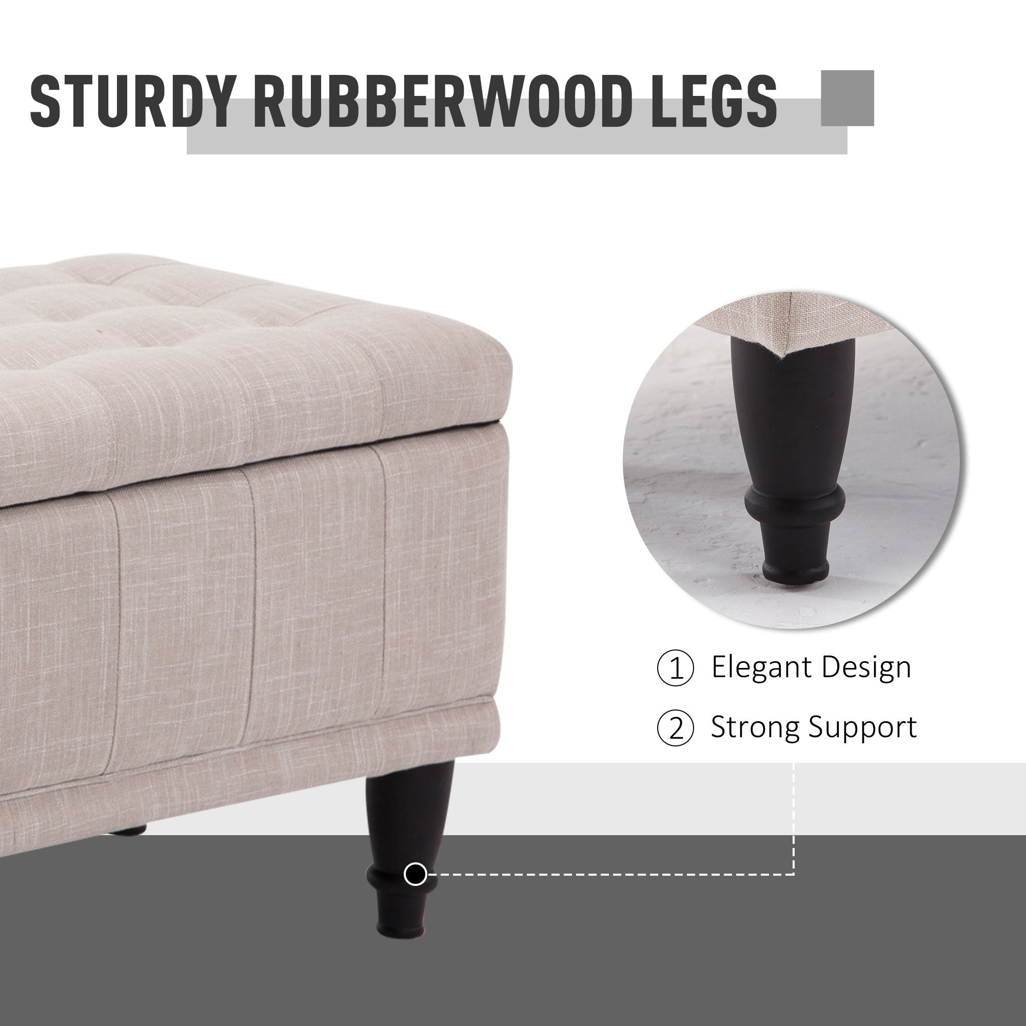 HOMCOM Linen Storage Ottoman: Button-Tufted Design, Soft-Close Lid for Living Spaces, Beige