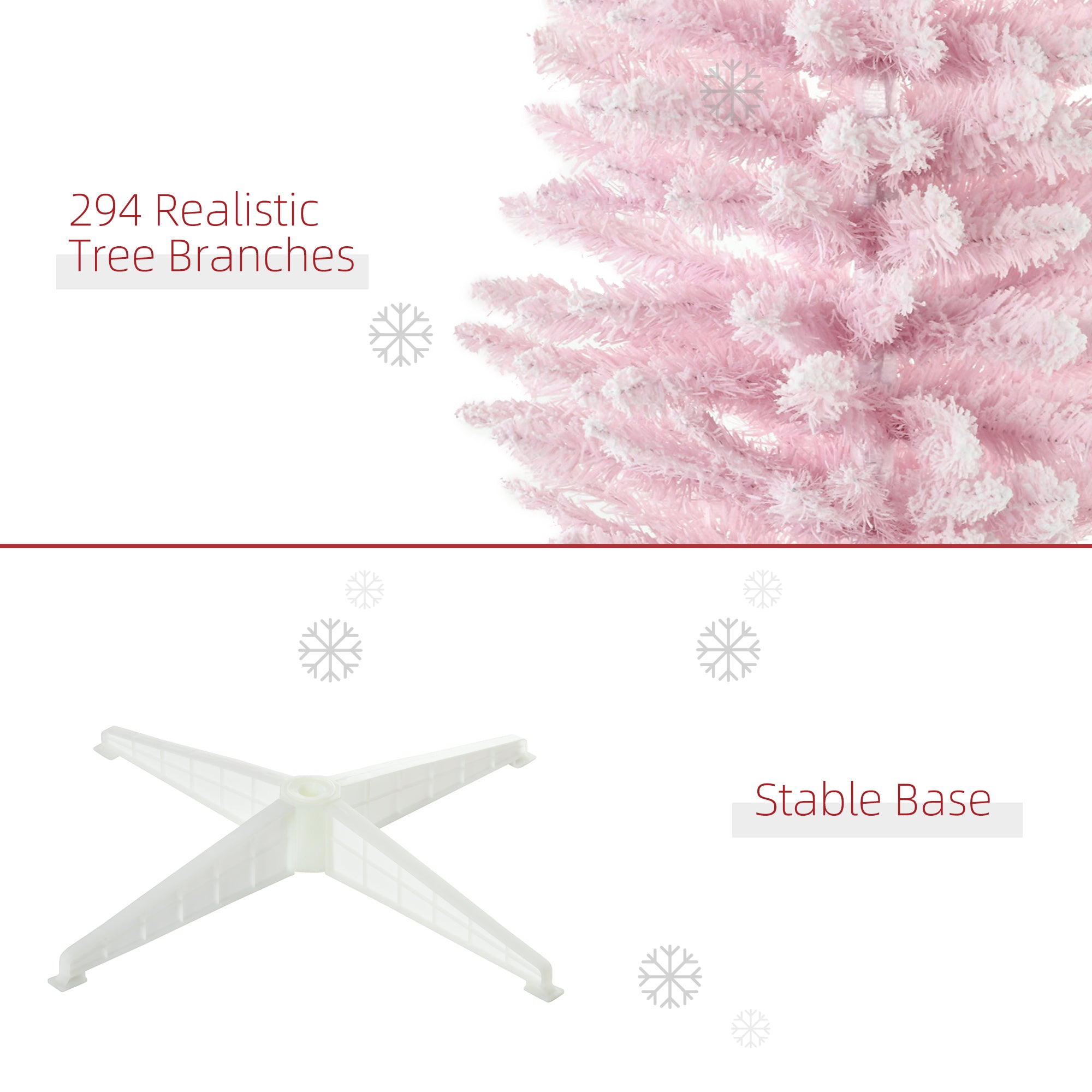 HOMCOM 5ft Flocked Christmas Tree, Pencil Artificial Christmas Tree with Realistic Branches, Pink