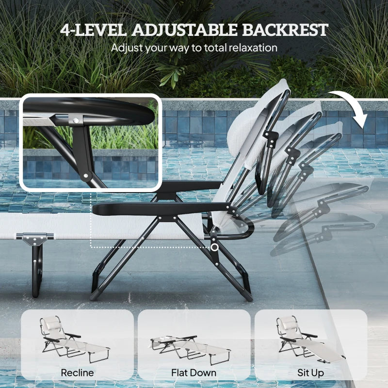Folding Lounge Chair w/ Reclining Back, Cream White