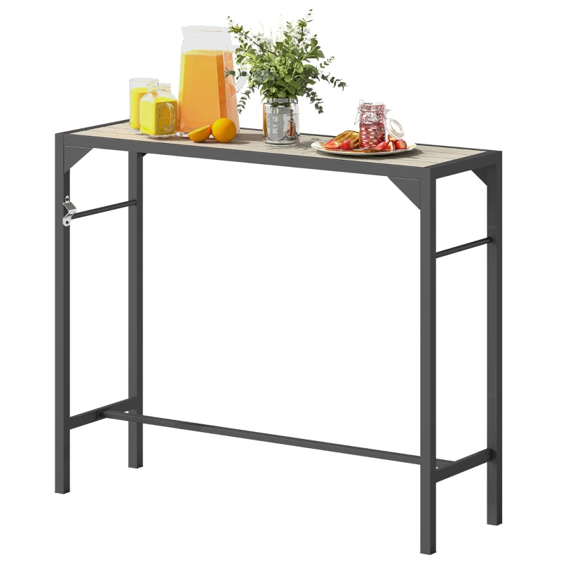 Bar Height Outdoor Table with Built-In Bottle Opener, Patio Bar Table with Wood Grain Plastic Top, 47.2" x 15" x 39"
