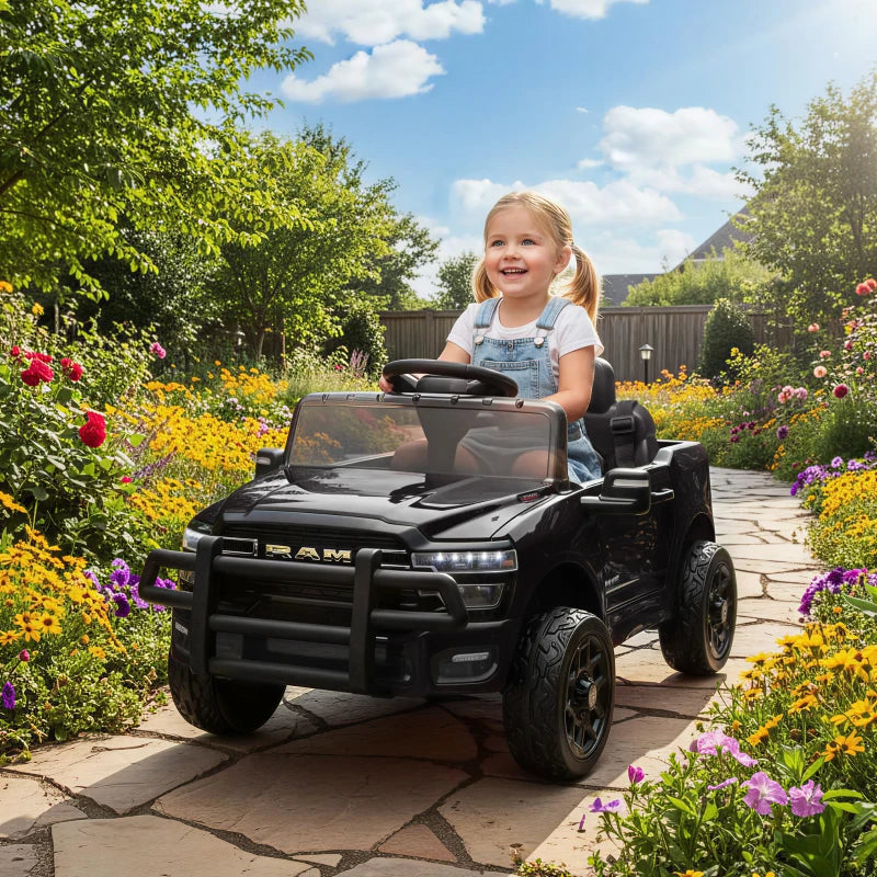 Qaba 12V Ride on Car, Licensed Dodge RAM 3500 Electric Vehicle with Remote Control, Suspension for 3-5 Years, Black