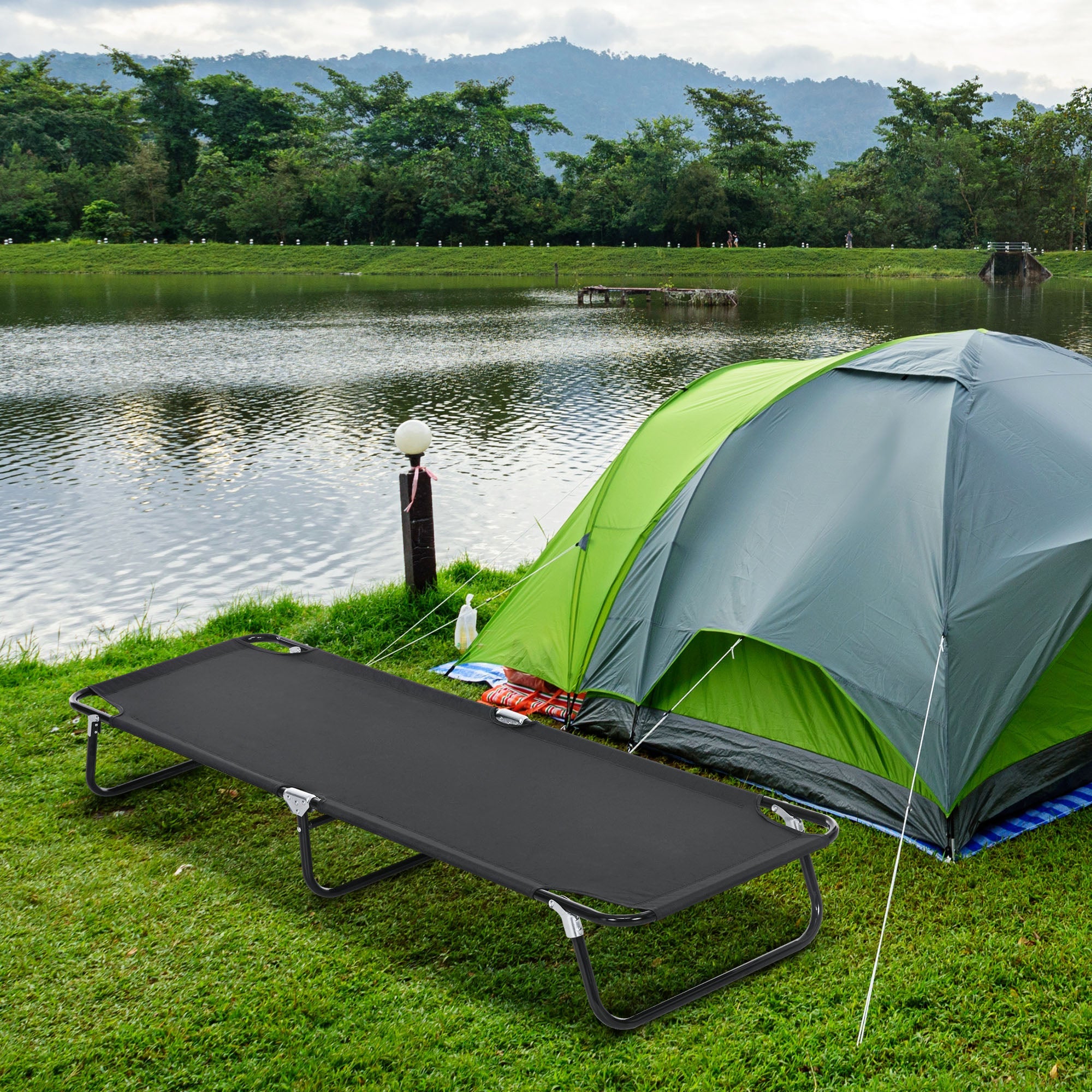 Outsunny Folding Camping Cot Adult Sleeping Bed for Office Home Use Portable Black