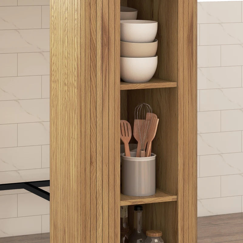 Tambour Bar Height Table with 3 Storage Shelves Rectangular Bar Table with Metal Frame for Kitchen Dining Room Natural