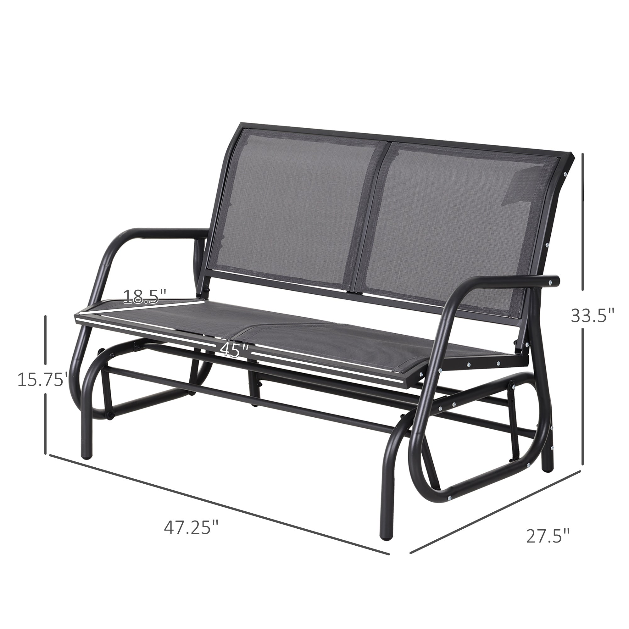 Outsunny Patio Double Glider Outdoor Steel Sling Fabric Gliding Bench Garden Swing Chair Heavy-Duty Porch Rocker Garden Loveseat Grey