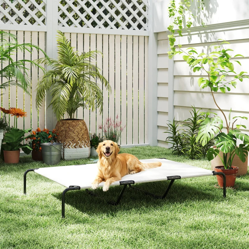 Elevated Dog Bed, Outdoor Dog Cot, Raised Dog Bed for Large Dogs with Breathable Mesh, Beige