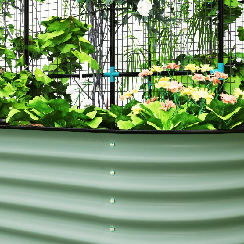 Galvanized Raised Garden Beds with Arch Trellis, Metal Planter Box with Climbing Net, Rubber Strap Edging, Open Bottom