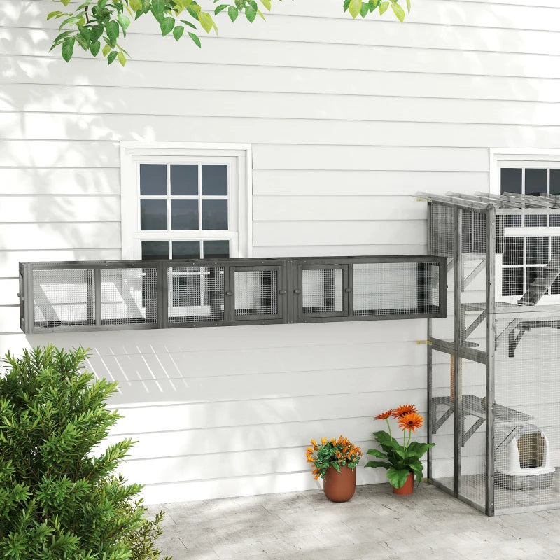 Cat Tunnel, Outdoor Cat Enclosure with Combinable Design, 8 Doors, 98" Kitty Toys for House, Window, Cage, Dark Grey