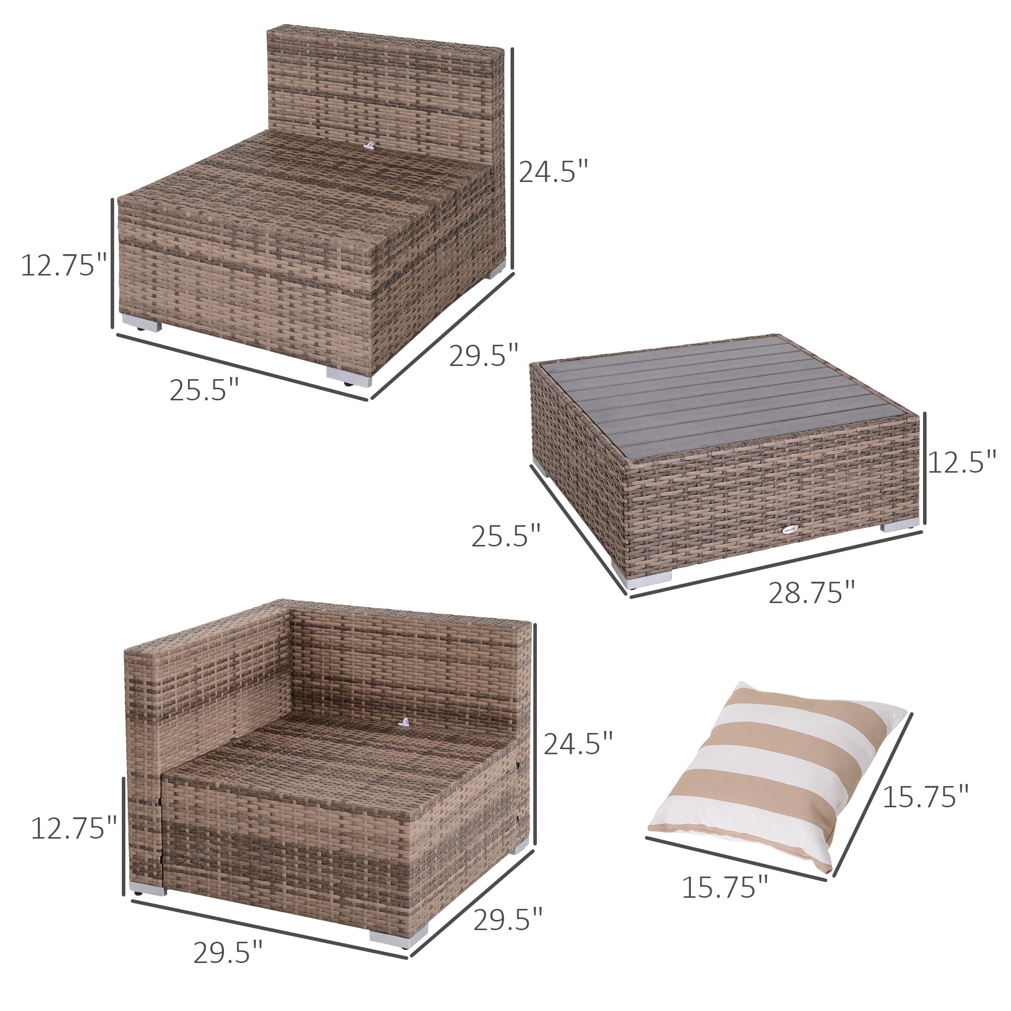 Outsunny 7-Piece Outdoor Sectional Couch, PE Rattan Sectional Sofa with UV-Resistant Cushions & Dining Table, Grey