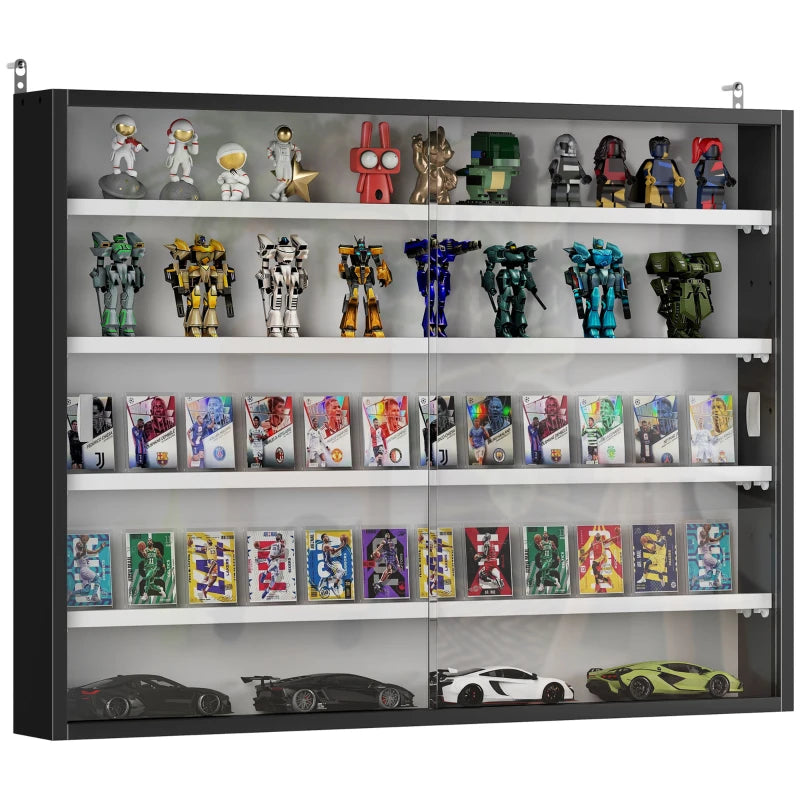 5-Tier Display Cabinet, Shot Glass Display Case, Glass Curio Cabinet with 2 Glass Doors and 4 Adjustable Shelves, Black
