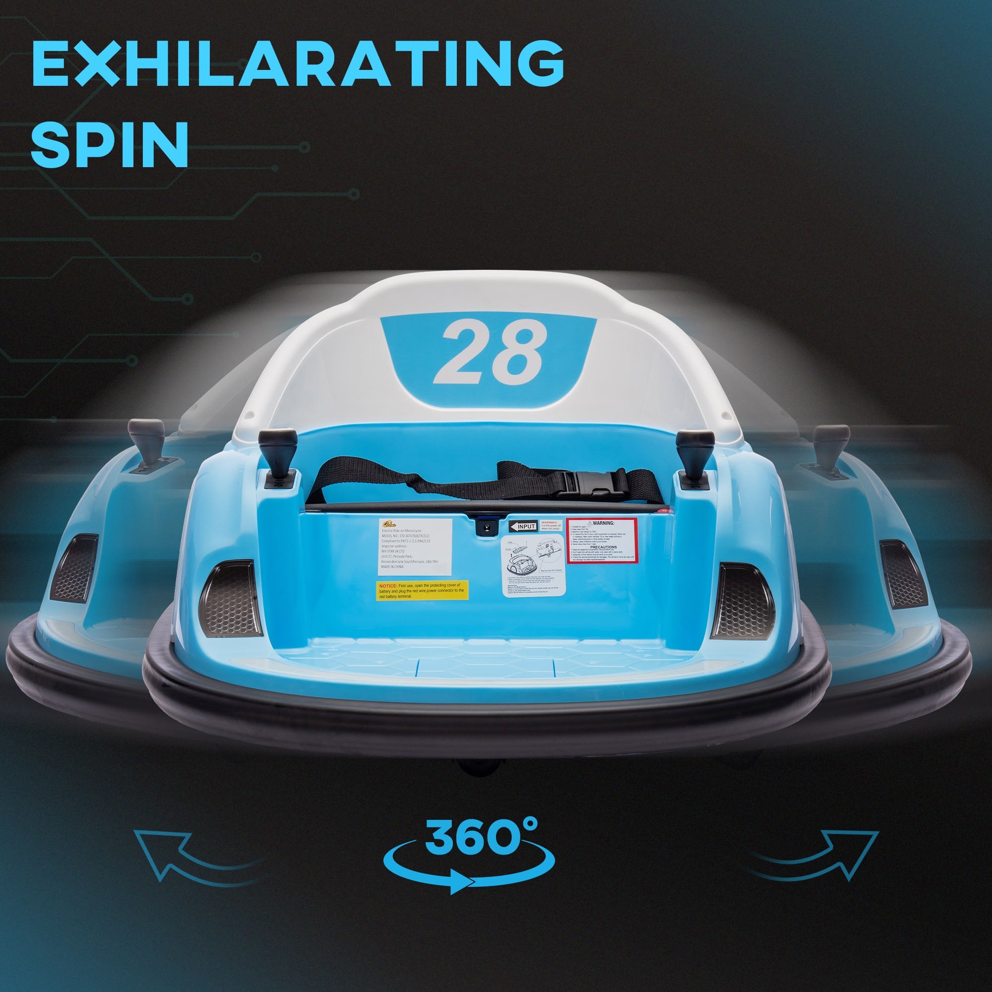 Qaba 12V Bumper Car for Toddlers, Ride On Car with 360 Degree Remote Control, Lights Music Horn, for 1.5-5 Years, Light Blue