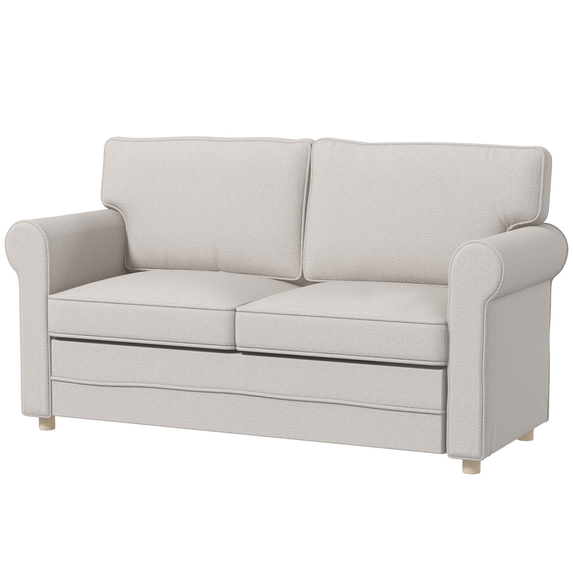 HOMCOM 59" Loveseat Sofa Bedroom Living Room Upholstered 2 Seater Couch Steel Frame Light Grey