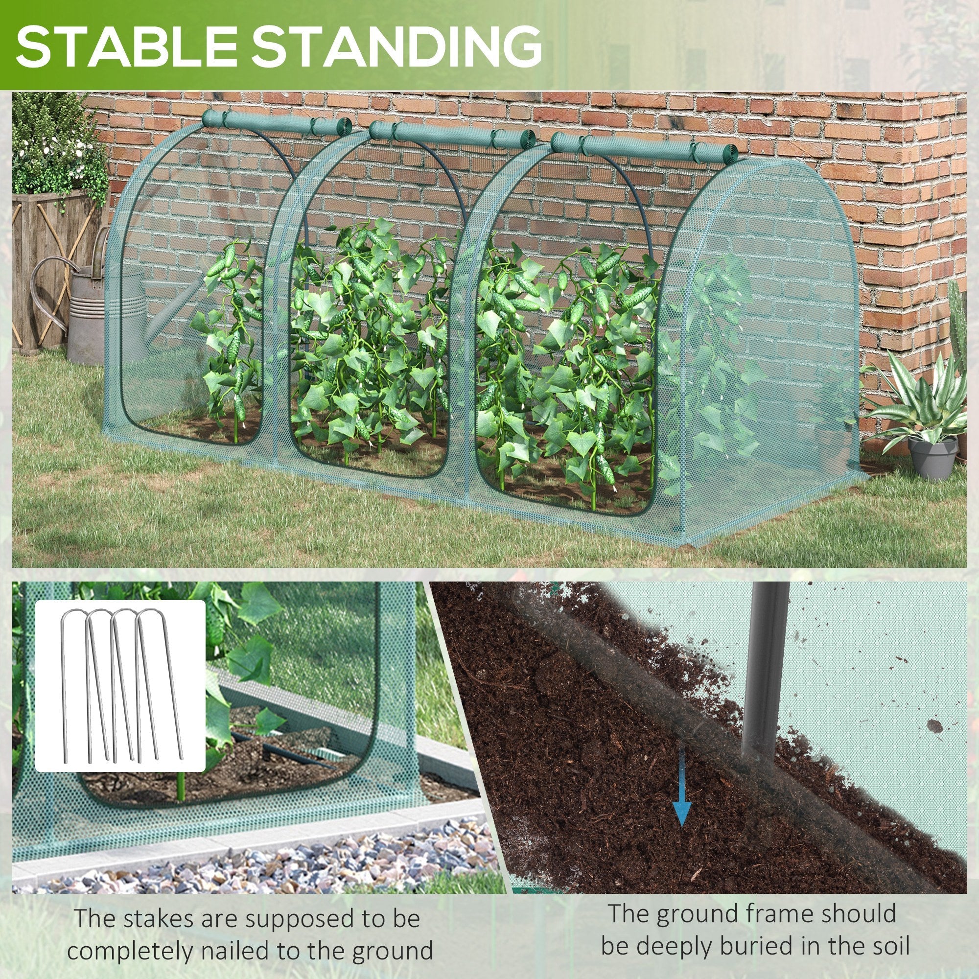 Outsunny 9'x4' Green Crop Cage - Garden Protector with Zippered Access, Sturdy Design for Yard, Lawn