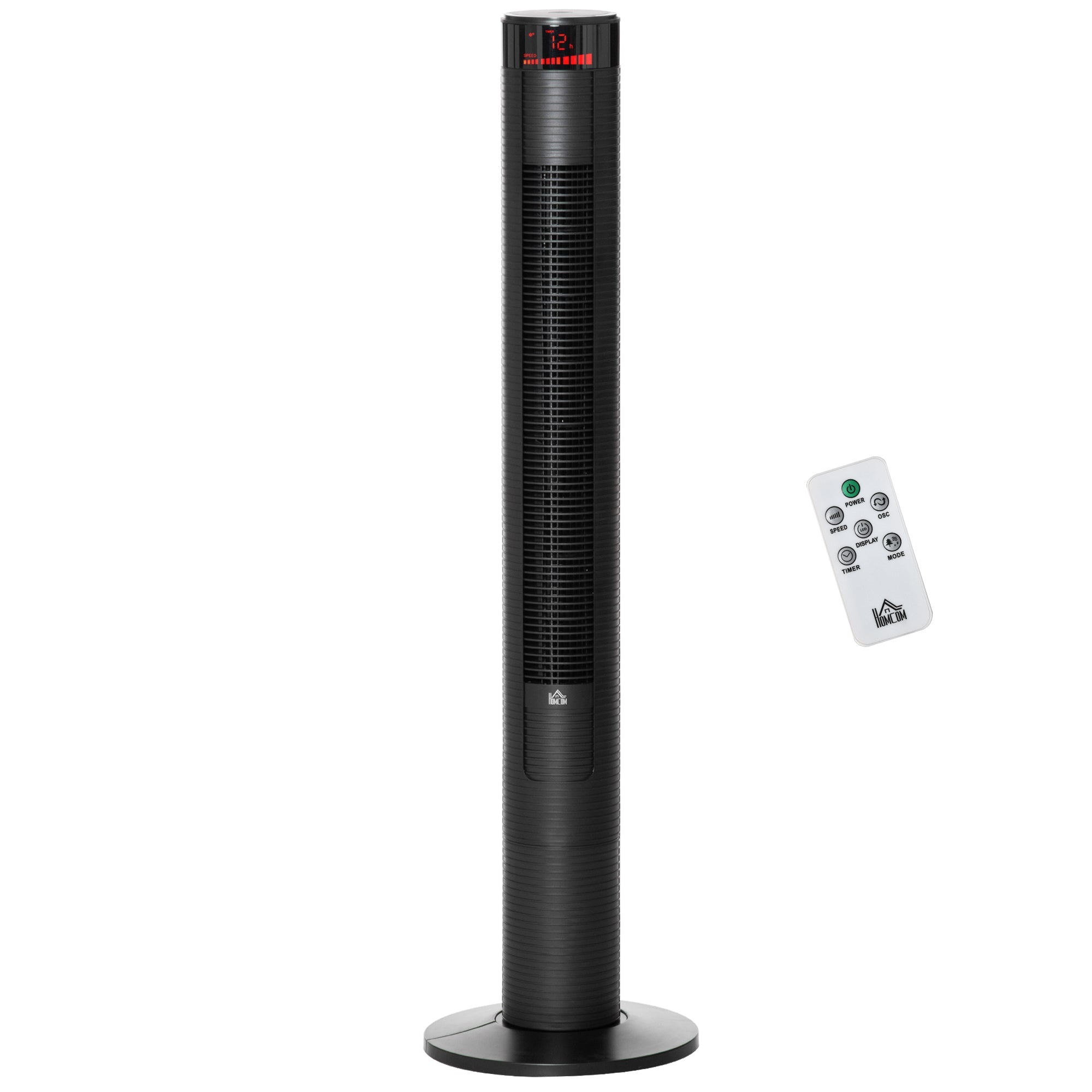 HOMCOM Tower Fan Freestanding Cooling 3 Speed Oscillating 12h Timer LED Remote Black for Home Bedroom