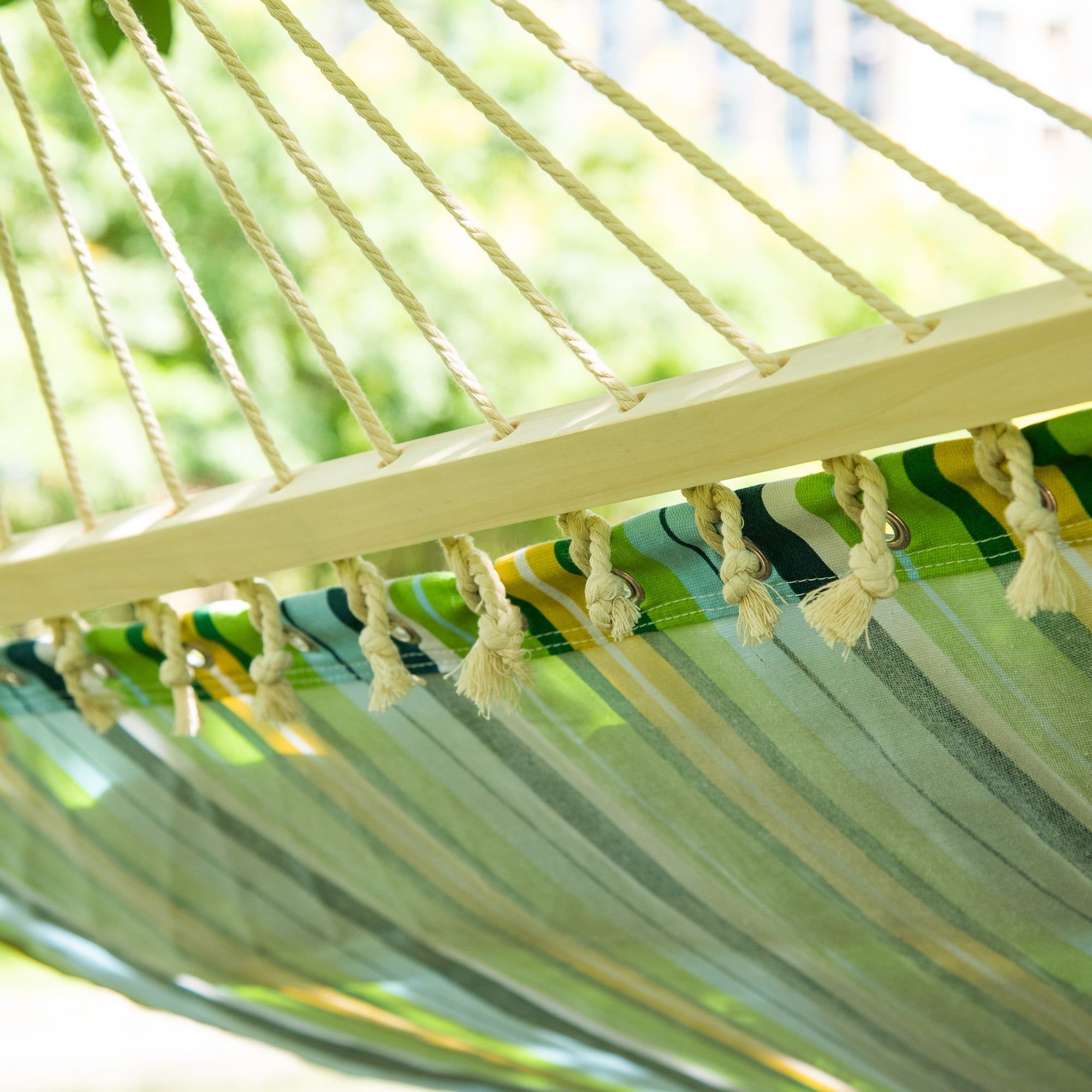 Outsunny Hammock Bed 83" Wide Striped 2 Person Sunbed Outdoor Camping with Pillow White Stripe