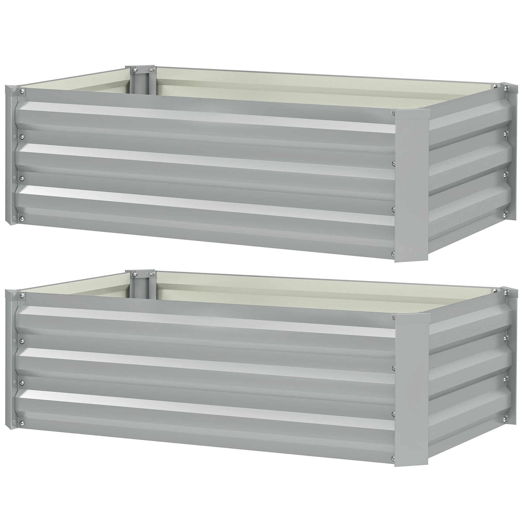 Outsunny Set of 2 Galvanized Raised Beds for Garden, Outdoor Planter Box for Flowers, Herbs and Vegetables, Light Grey